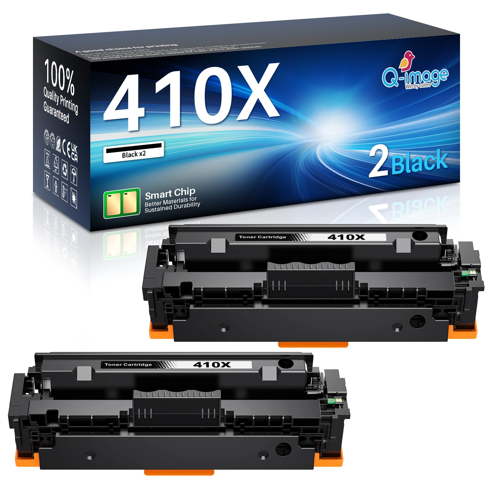 Q-image 410X CF410X Toner Compatible with HP 410X 410A CF410A CF410X Multipack Toner Cartridge Laserjet Pro MFP M477fdw M377dw M477fdn M477fnw M452dn M452nw M452dw (Black 2-Pack)