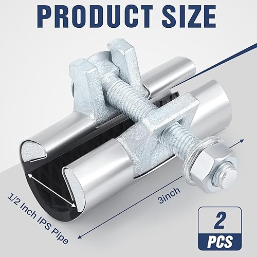 Miniatura 2 de Hicarer 2 abrazaderas de reparación de tubería de 12 pulgada con un solo perno de acero inoxidable, kit de reparación de tubería de cobre (clásico,