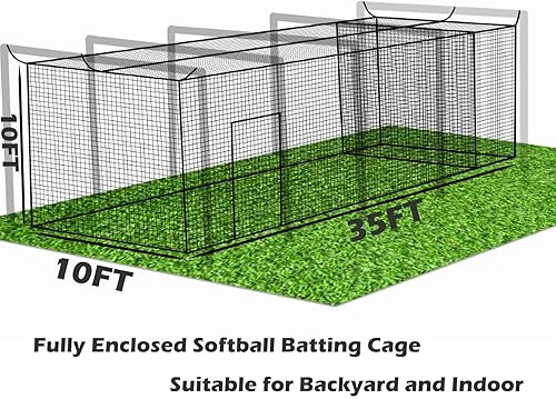 Miniatura 2 de Red de jaula de bateo de béisbol con red extra llamativa, 35 pies de largo x 10 pies de ancho x 10 pies de alto (solo la red), red de jaula de