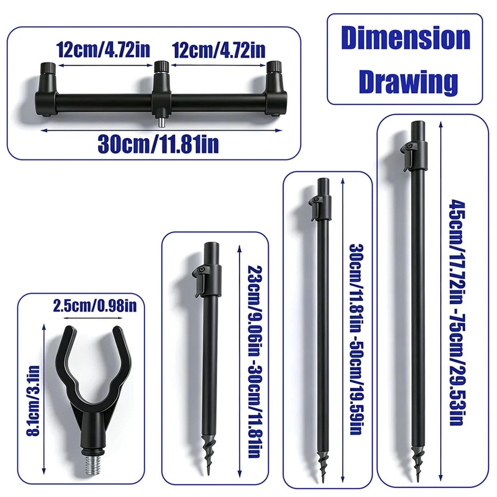 Porta Canna da Pesca 23-75 cm Supporto Multi-Asta Inserto da Terra telescopico Regolabile Accessorio portante Stabile