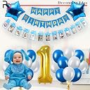 Rozi Decoration 1st Birthday Decorations Bundle with Milestone Photo Banner Newborn to 12 Months, Metallic Balloons, Star & 1 Number Balloon Pack of 35 Pcs (1st Birthday Blue) gallery image