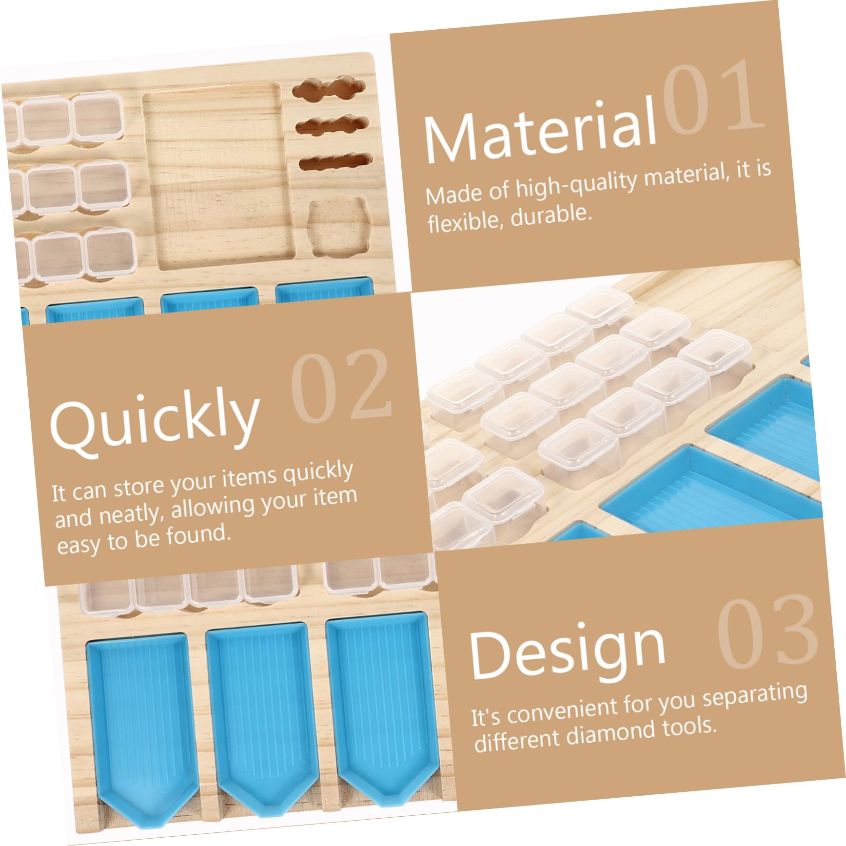Porte-Outils de Dessin Diamant en Bois et Plastique Flexible Espace de Rangement Suffisant pour Peinture Diamant 1 Set pour DIY et Organisation Pratique