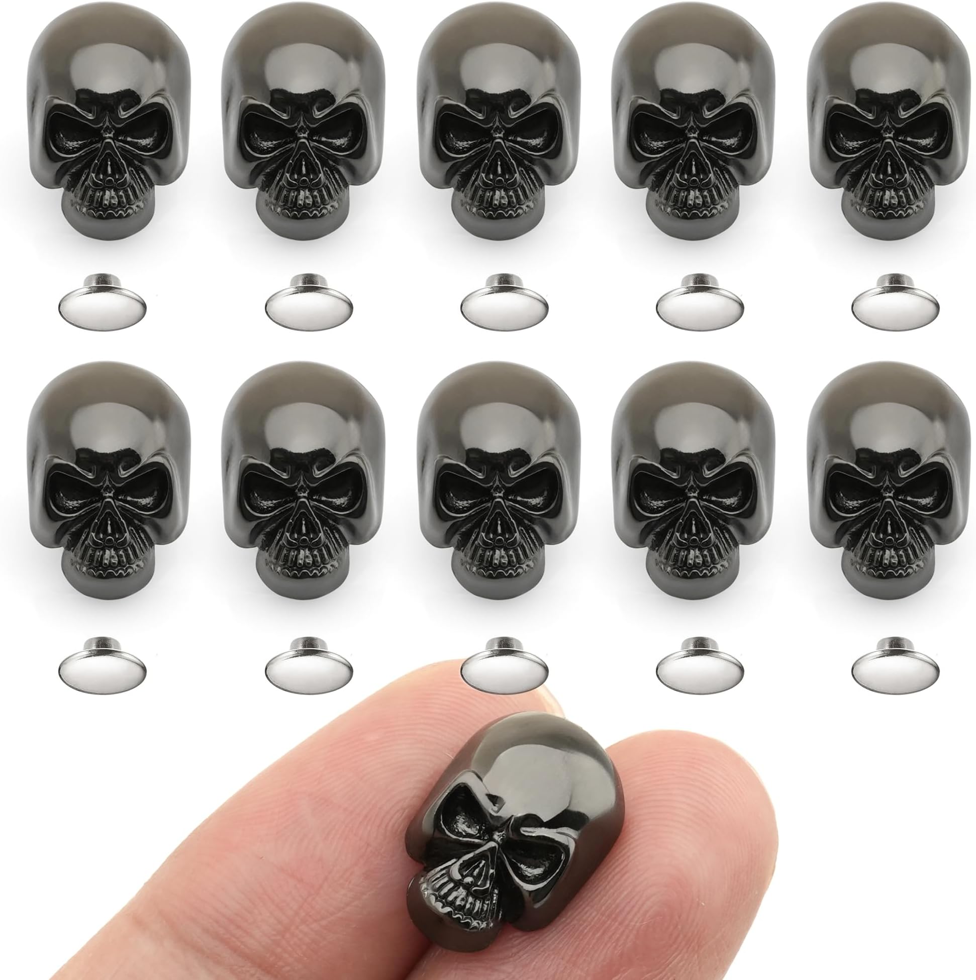 Skull Rivets Metal Ghost Skull Rapid Rivet Decorative Stud Punk Buttons for Bracelets Bags Belts Shoes Leathercraft Pack of 10 SK02 (Gunmetal)