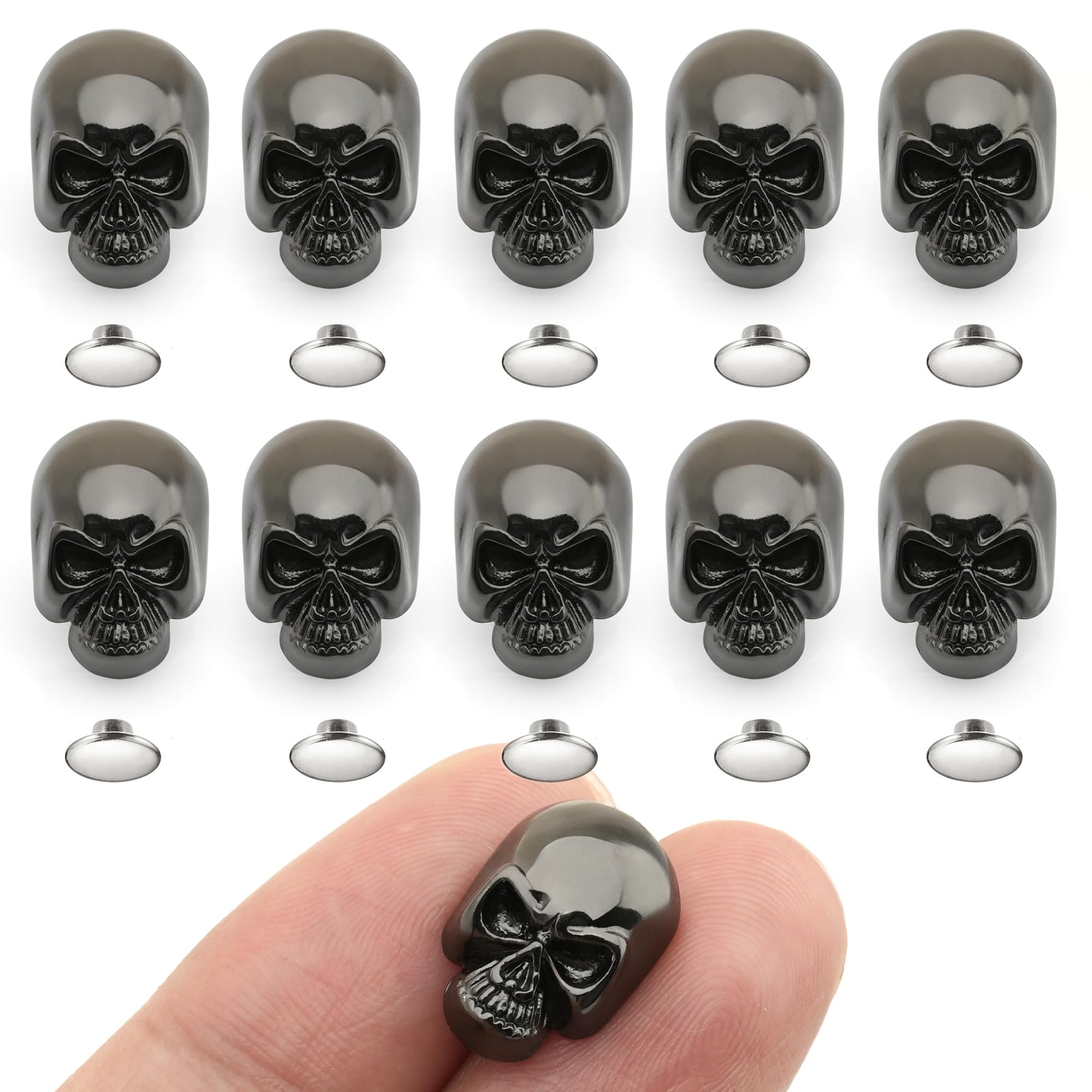 Skull Rivets Metal Ghost Skull Rapid Rivet Decorative Stud Punk Buttons for Bracelets Bags Belts Shoes Leathercraft Pack of 10 SK02 (Gunmetal)