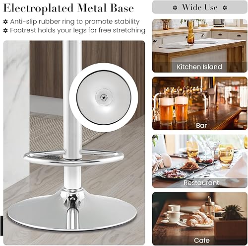 Miniatura 7 de Giantex Juego de 2 taburetes de bar, sillas de comedor giratorias ajustables con base de metal antideslizante y reposapiés, taburetes de altura de