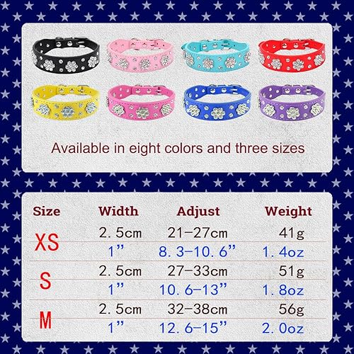 Miniatura 4 de Collar de perro con flores de diamantes de imitación, collar de cuero brillante para mascotas, para perros pequeños y medianos (rojo XS)