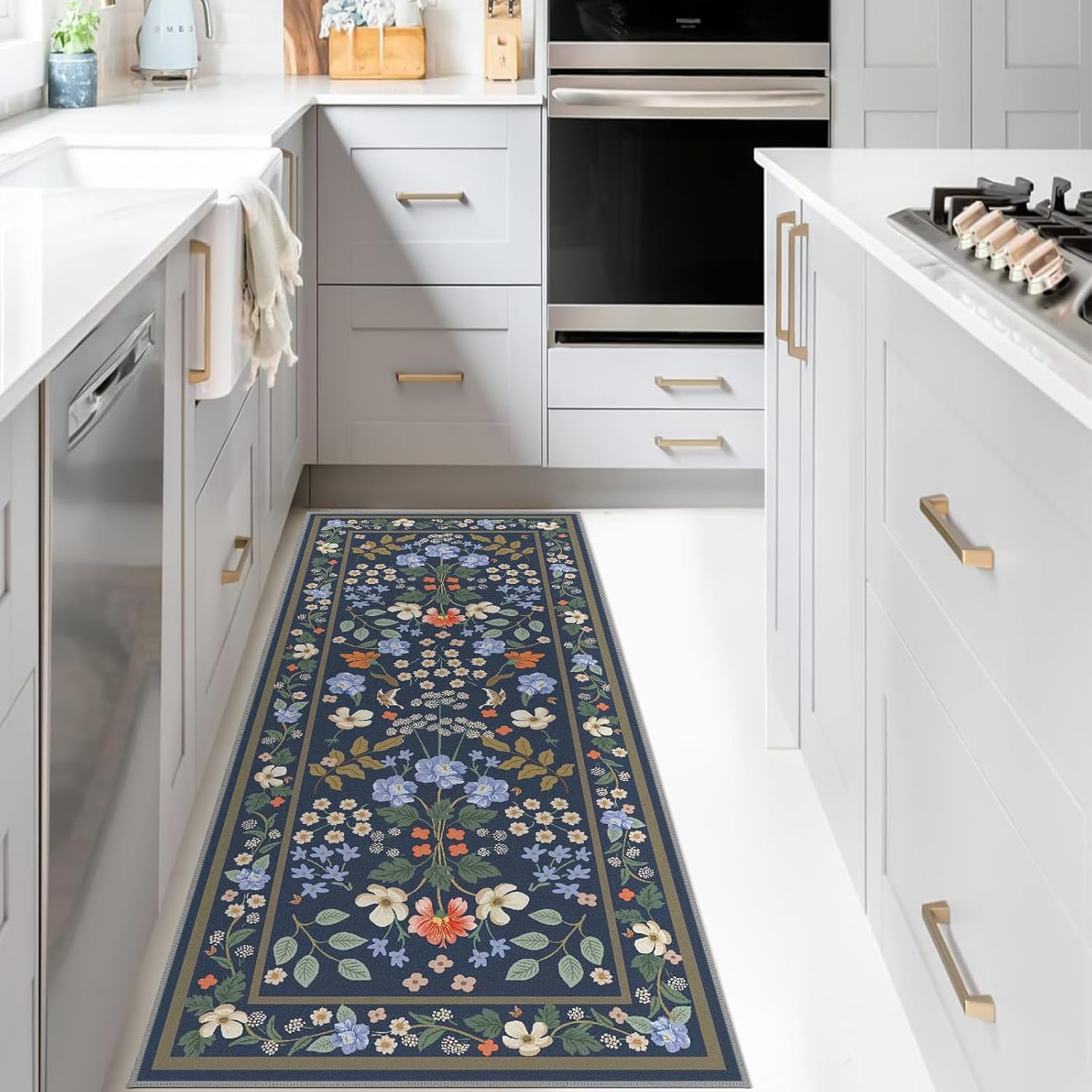 Azadx Runner Rug Washable Kitchen Runners 2'x 10' Runner Rug for Entryway Indoor Floral Soft Non-Slip Carpet Runners for Hallways, Kitchen, Laundry, Bedroom, Bathroom