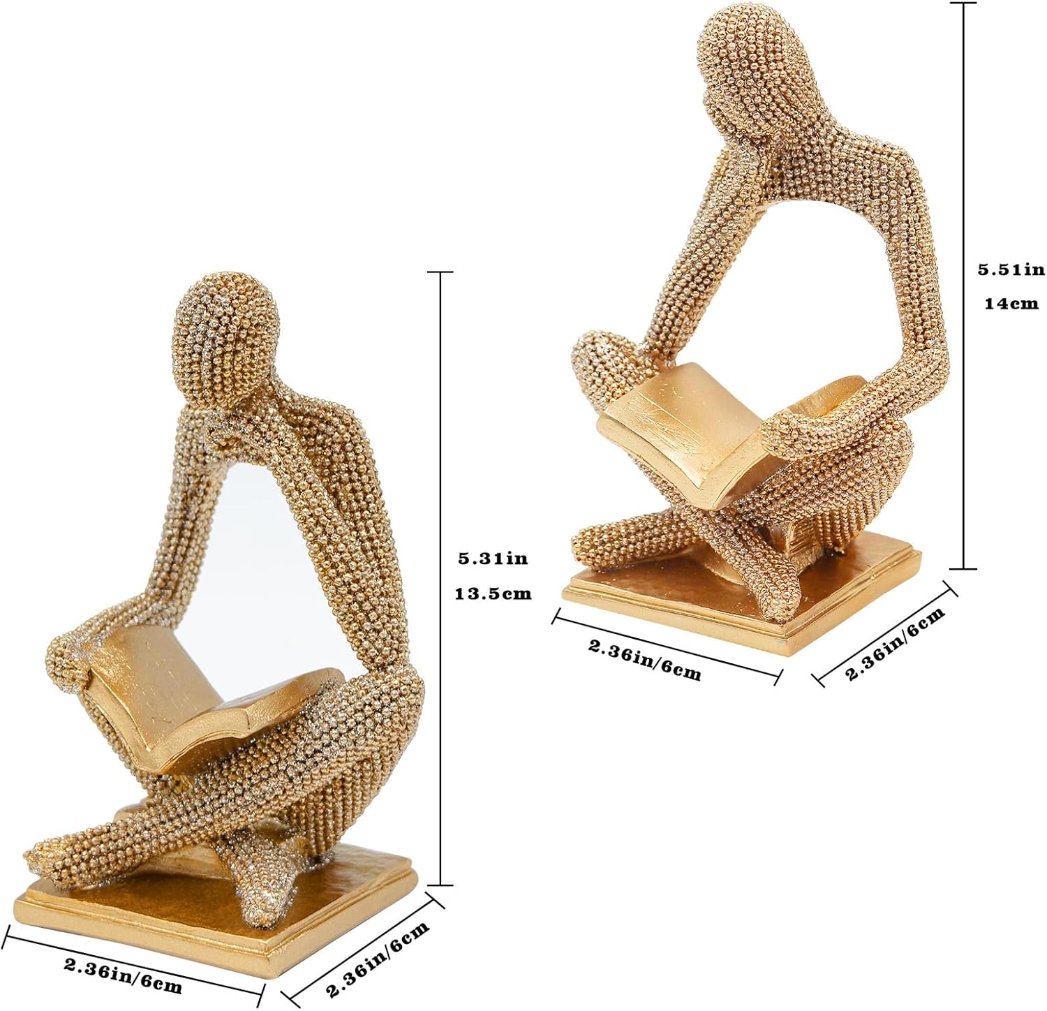 Sparkling Gold Reading Women Statue Set, Thinker Sculptures, Abstract Art Ornament, Modern Aesthetic Figurine Decoration for Home Living Room Bedroom Office Shelf Table Desk Bookshelf Decor
