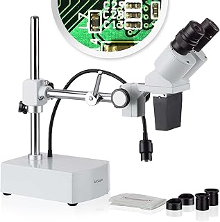 AmScope SE400-Z Professional Binocular Stereo Microscope, WF10x and WF20x Eyepieces, 10X and 20X Magnification, 1X Objective, LED Lighting, Boom-Arm Stand, 110V-120V