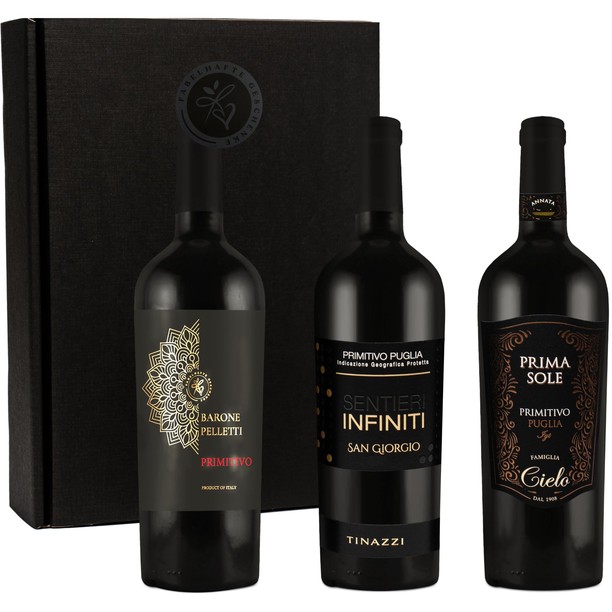 Geschenkset Primitivo | 3 hochwertige italienische Rotweine aus Apulien | Weingeschenk für Männer & Frauen | Weinliebhaber