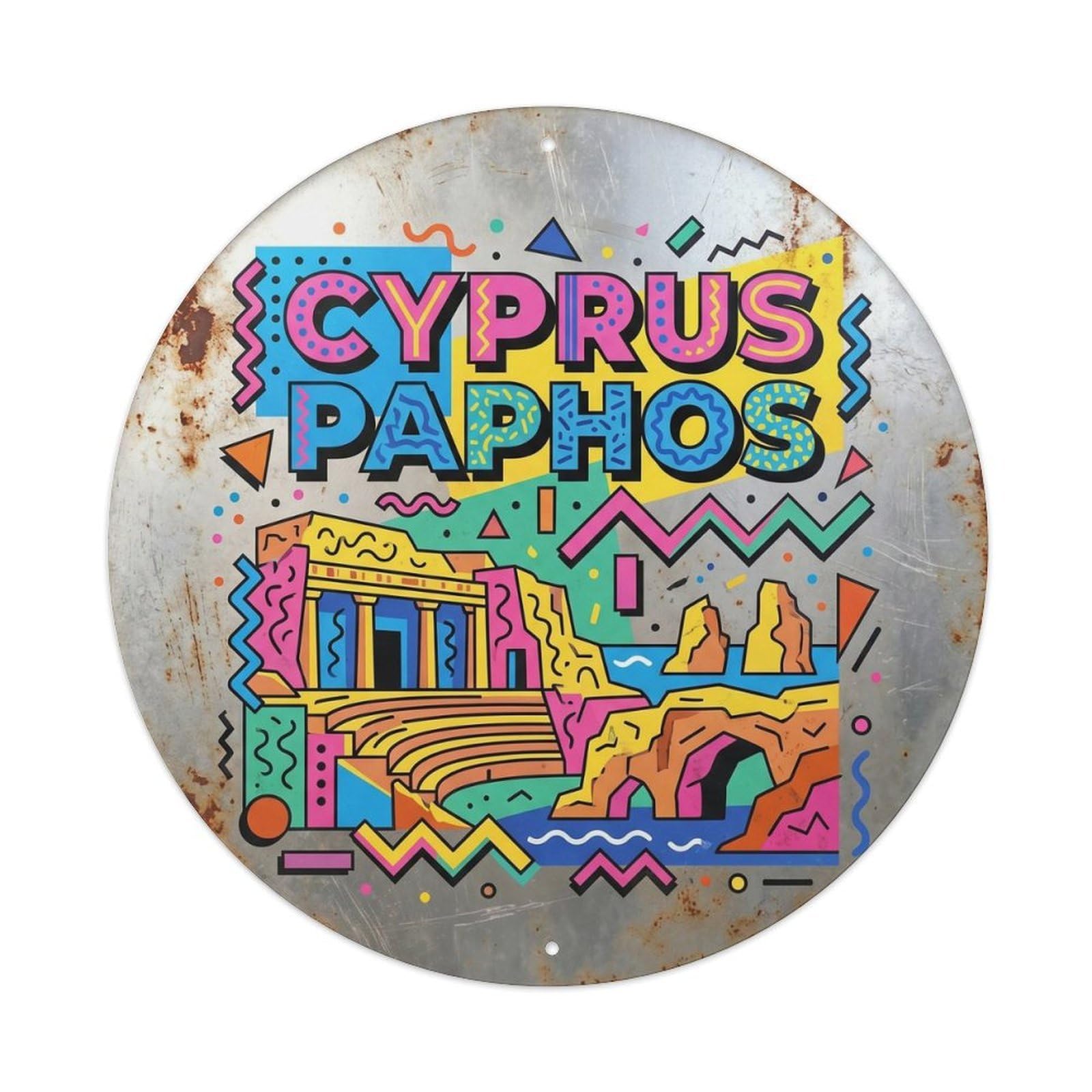 Cyprus Paphos Tombs Kings Retro Graphic Travel Landmark Metal Tin Sign