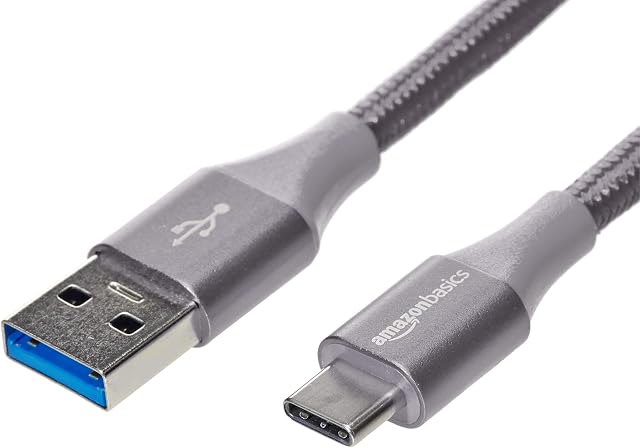 Amazon Basics Double Braided Nylon USB Type-C to Type-A 3.1 Gen 1 Cable | 0.3 m, Dark Grey