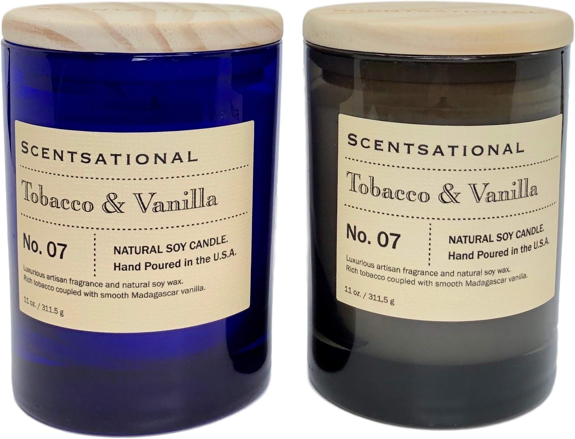 Scentsational Bundle Pack Tobacco Vanilla Scented Natural Soy Candles in Blue and Smokey Gray Jars