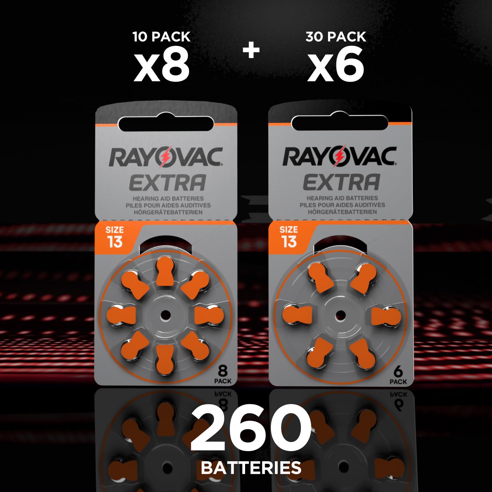 260 Batterie Per Apparecchi Acustici Rayovac Extra 13. - 10 Blister da 8 e 30 Blister da 6 Pile