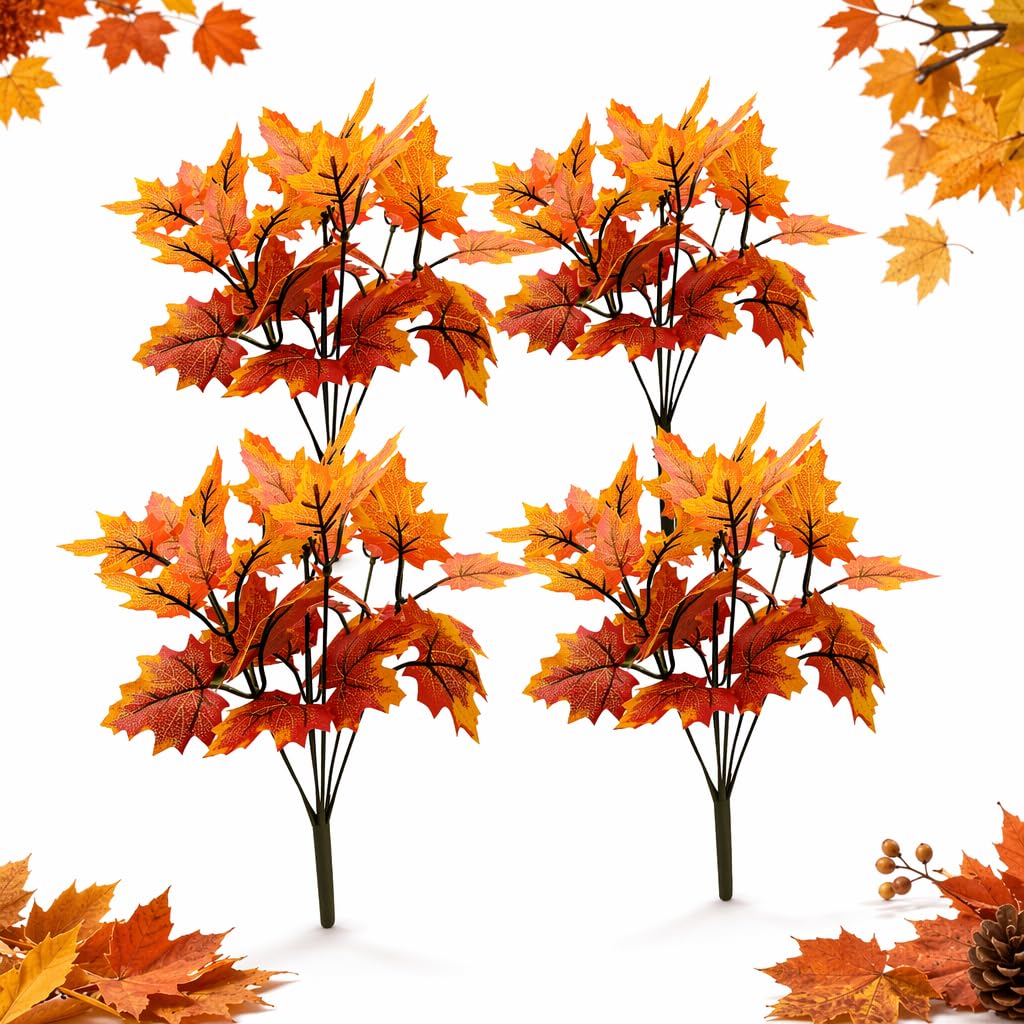 4 Bunches Autumn Decorations Artificial Maple Leaf Stems