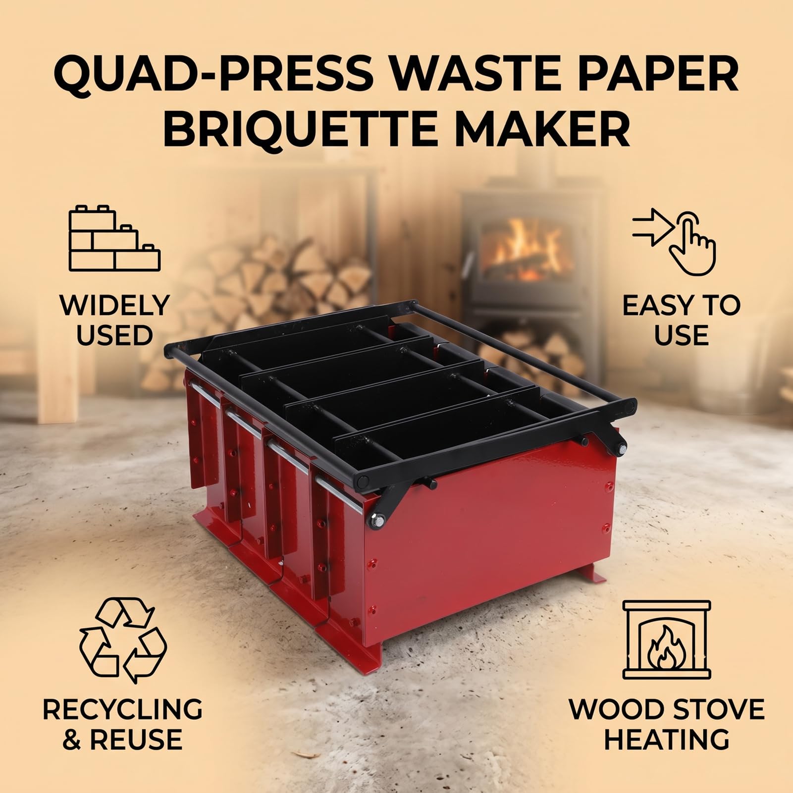 Yctze Pressa per Bricchette di Carta in Acciaio Al Carbonio, Compattatore per Carta di Scarto, per Trasformare la Usata in Bricchette Solide for Uso Domestico e Riciclo