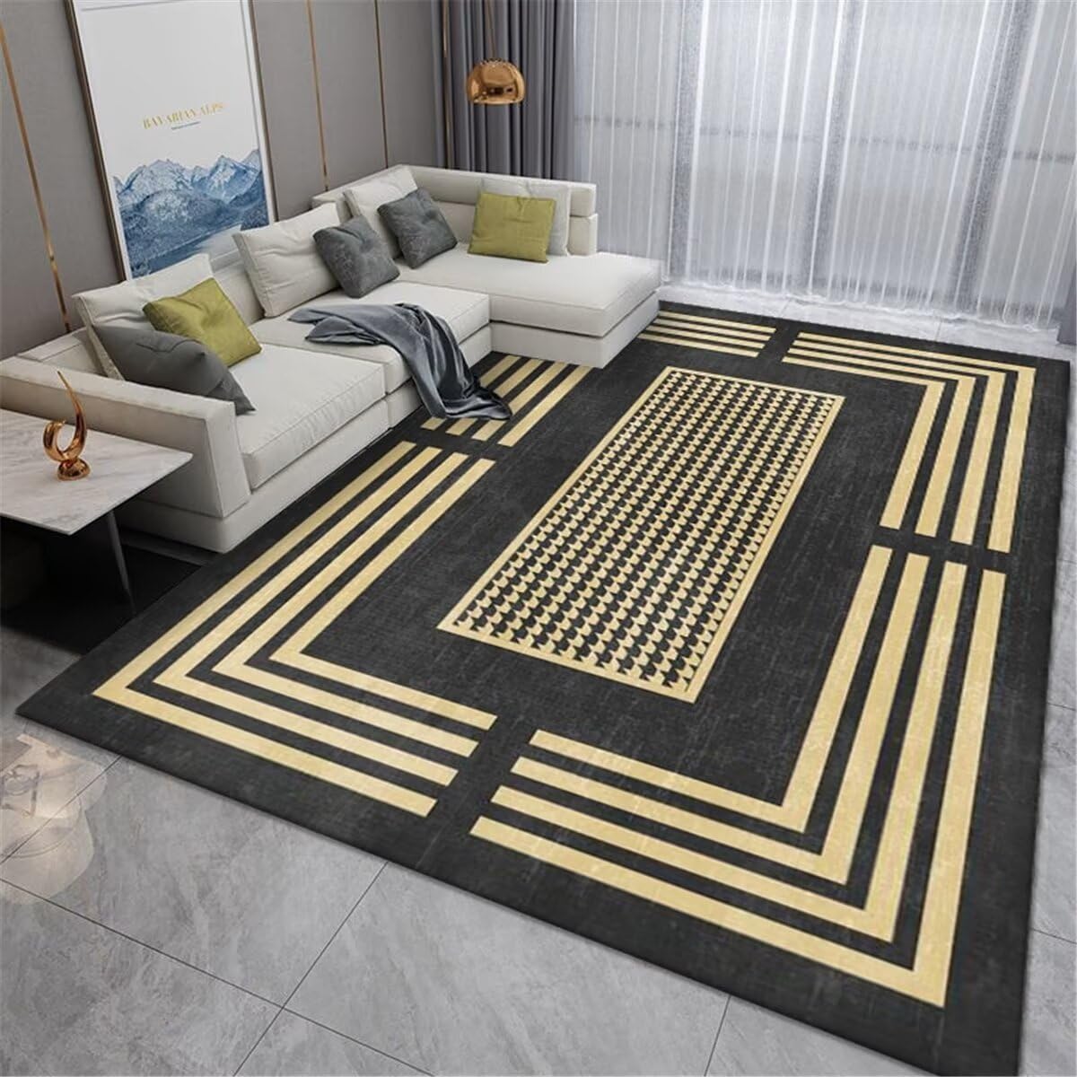 Tapis de balcon jaune et gris déco salon parfait pour les soirées d'été