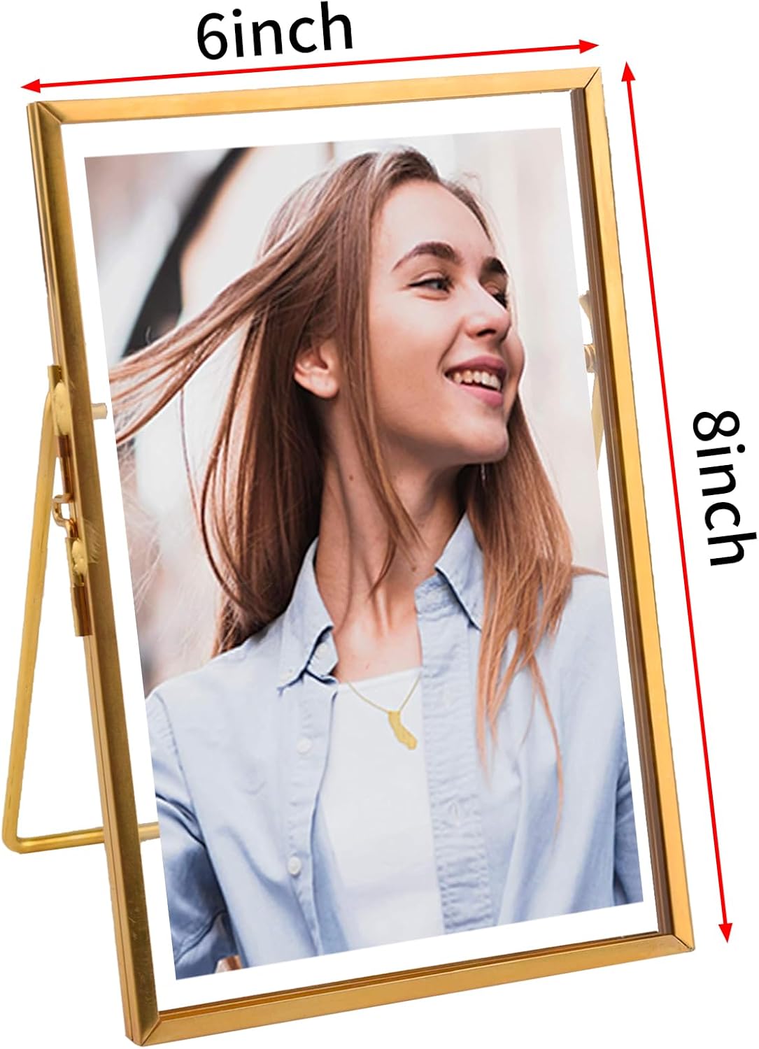 TLBTEK 2 Pcs 6x8 inch Desk double glass Photo frames kit,Gold brass metal Picture Frame vertical for Pressed Flowers,Clear DIY Vintage Artwork Display Frame
