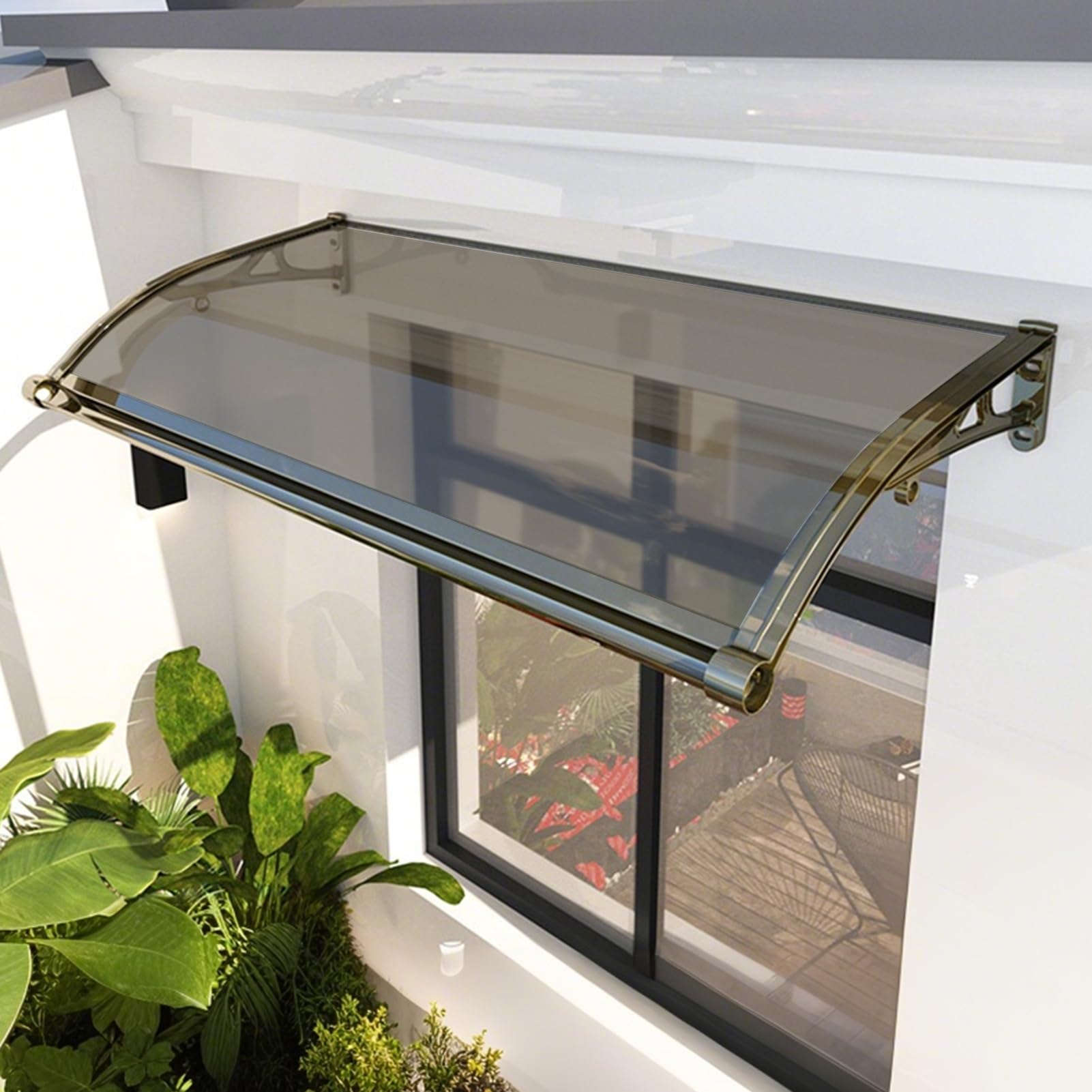 Auvent de porte avec canal de drainage et pare-soleil polycarbonate anti-UV