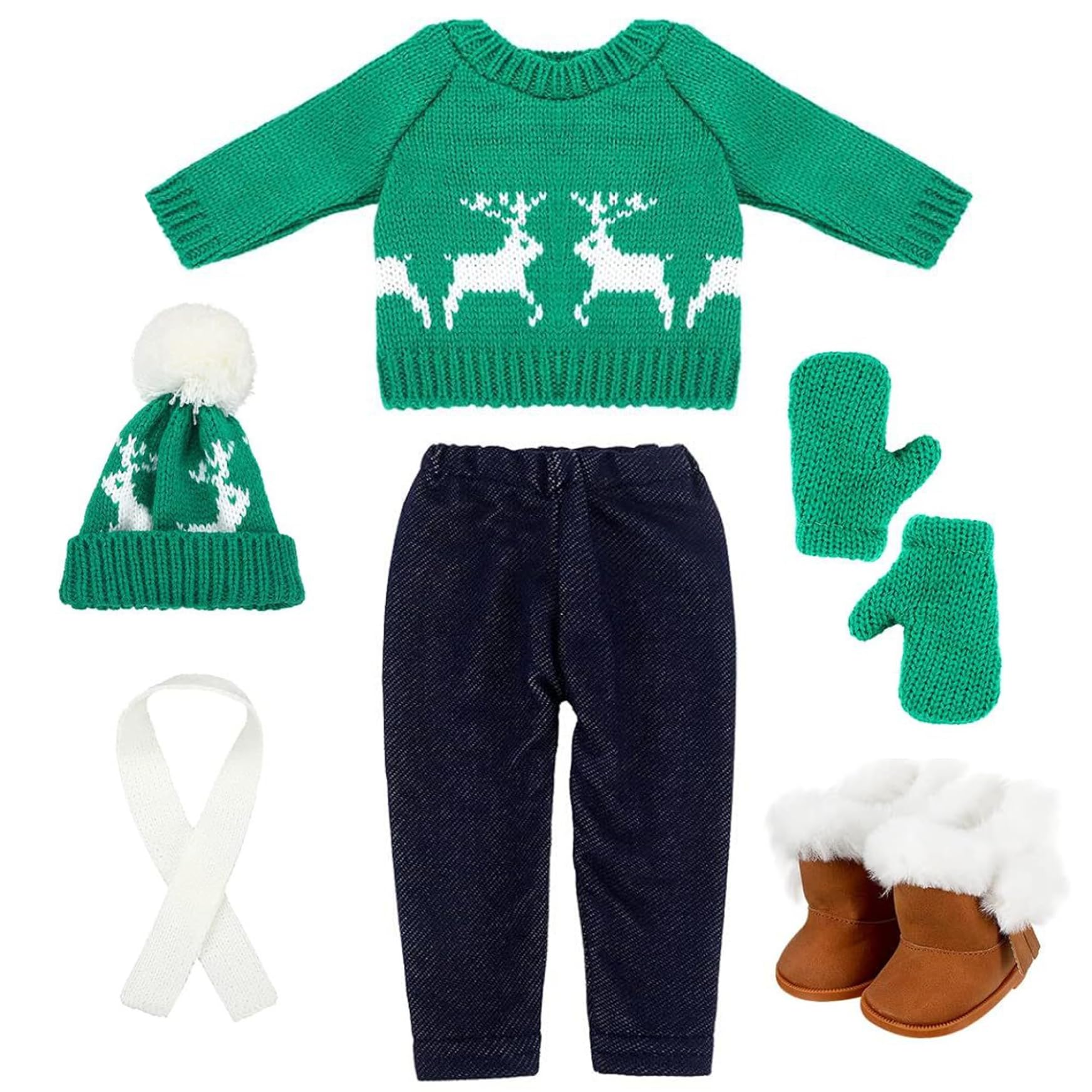 18 Inch Doll Clothes Cute Knitted American Doll Clothes Christmas Winter Outfit Including Shoes, Sweaters, Trousers, Hat, Gloves and Scarfs for Christmas Decor Gifts, Style 2