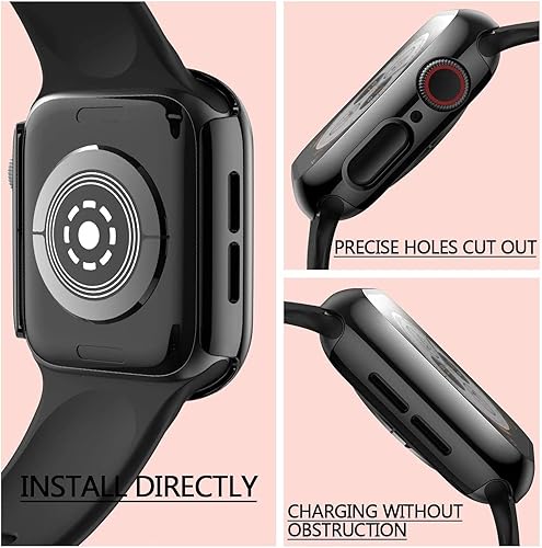 Vista 24 de HANKN Paquete de 2 fundas de vidrio templado de 1.77 pulgadas compatibles con Apple Watch Series 8 7 fundas protectoras de pantalla de vidrio plata