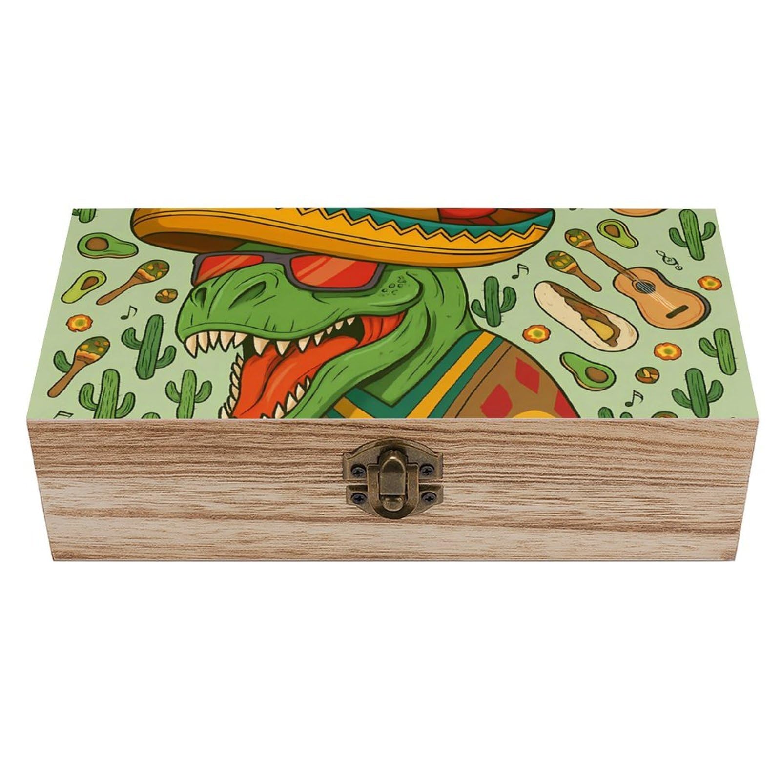 HLBSDM Mexican Dinosaur Retro Wooden Storage Box Jewelry Art Gift Boxs Decorative Keepsake Boxes