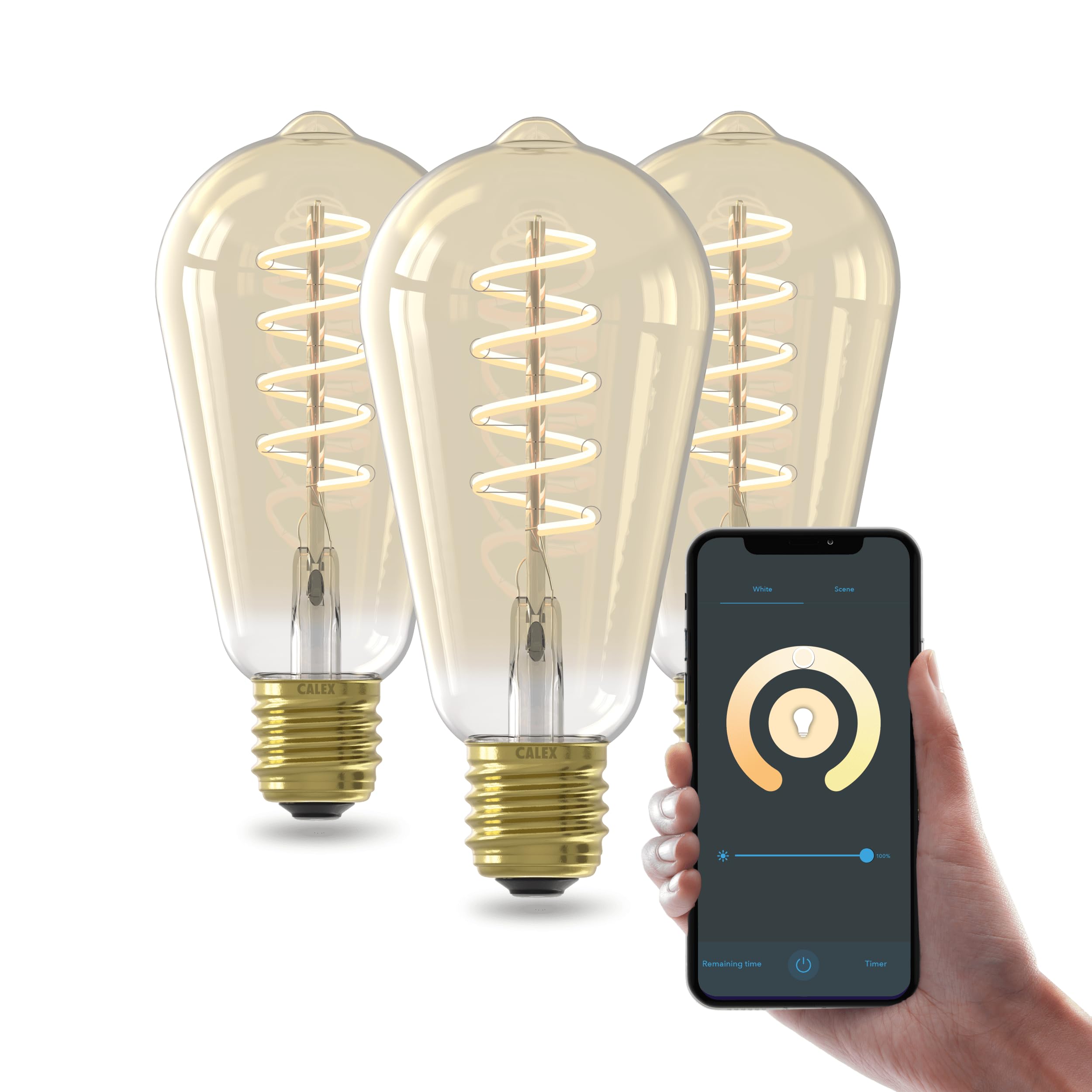 CALEX Lampadina LED Smart, E27, ST64, Filamento Oro, luce calda, Dimmerabile, controllo app Wi-Fi & vocale, Confezione da 3