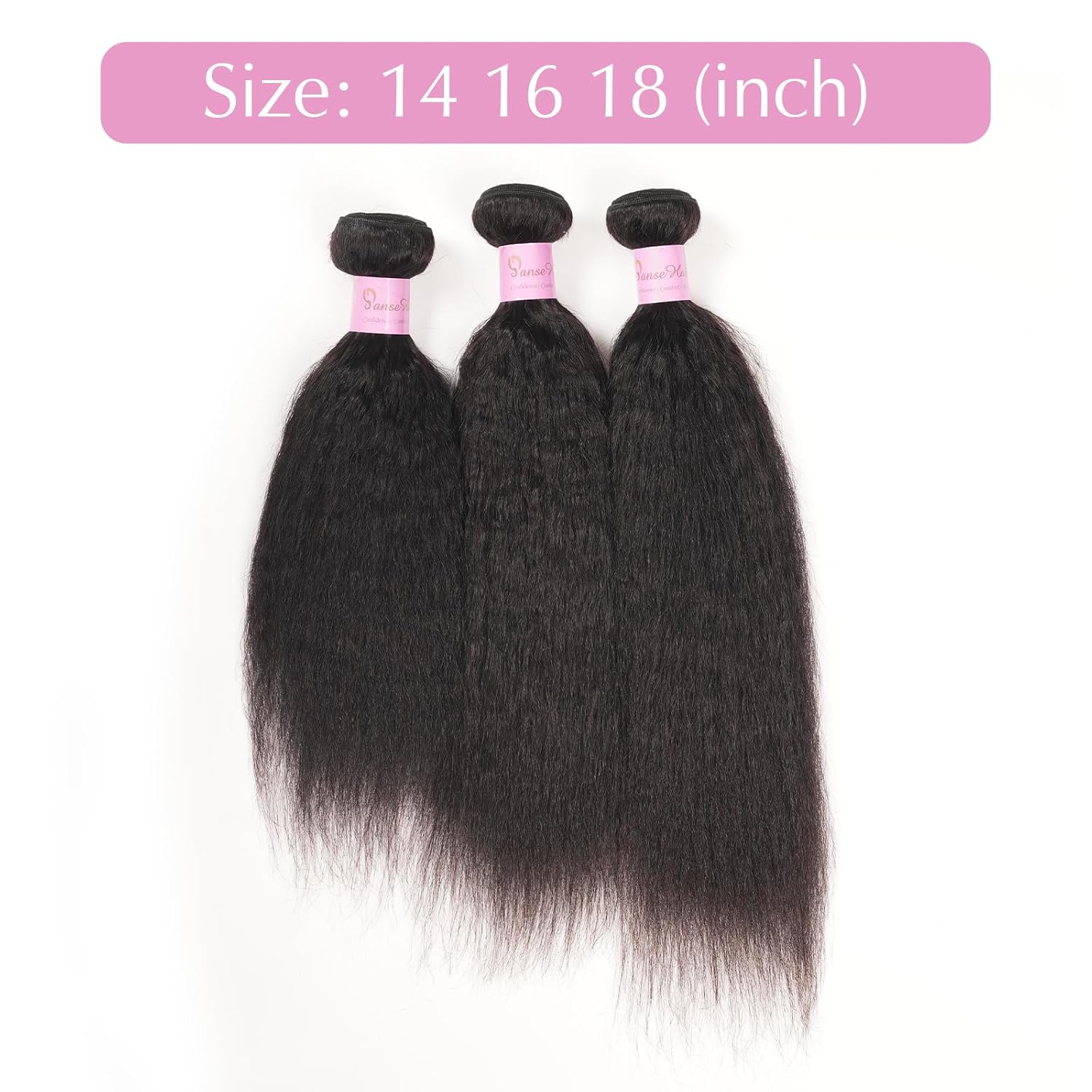 Brazilian Virgin Hair Bundles - 100% Unprocessed Yaki Straight Kinky Straight Human Hair 3 Bundles Natural Color for Black Women Soft & Tangle-Free Human Remy Hair Extensions(14 16 18")