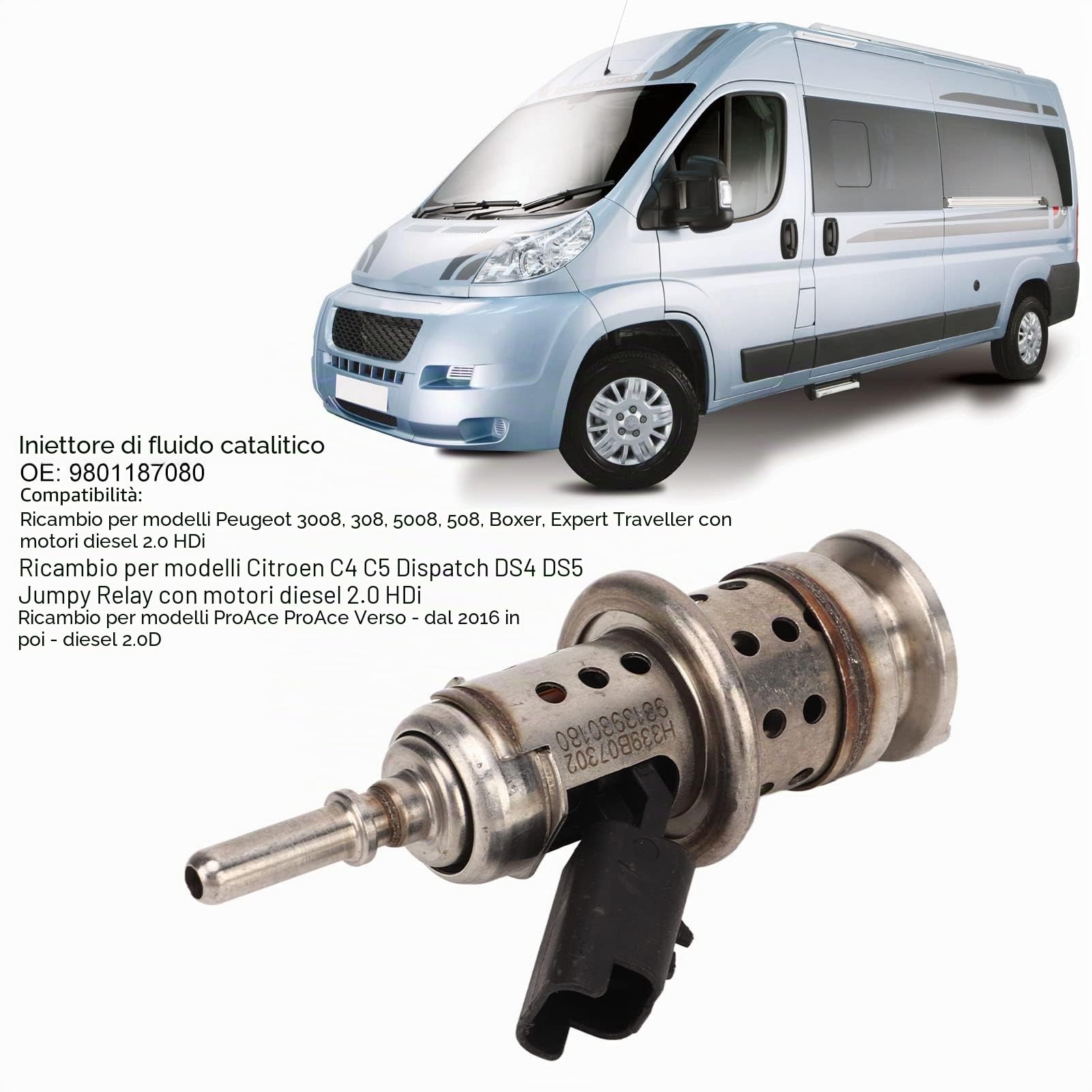 Iniettore Carburante Motore Diesel Iniettore Fluido Catalitico per Peugeot 3008, 308, 9801187080 Iniettore Carburante Diesel in Lega di Alluminio Adatto per Citroen C4 Picasso 2.0