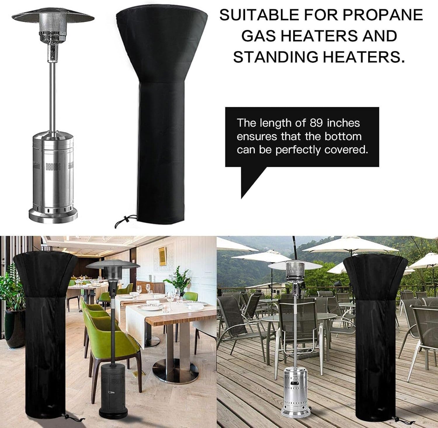 Patio Heater Covers | Waterproof Outdoor Patio Heater Covers | Outdoor Heater Cover Dustproof | Propane Heater Cover for Standing Heater (Black,240x92x59 cm)