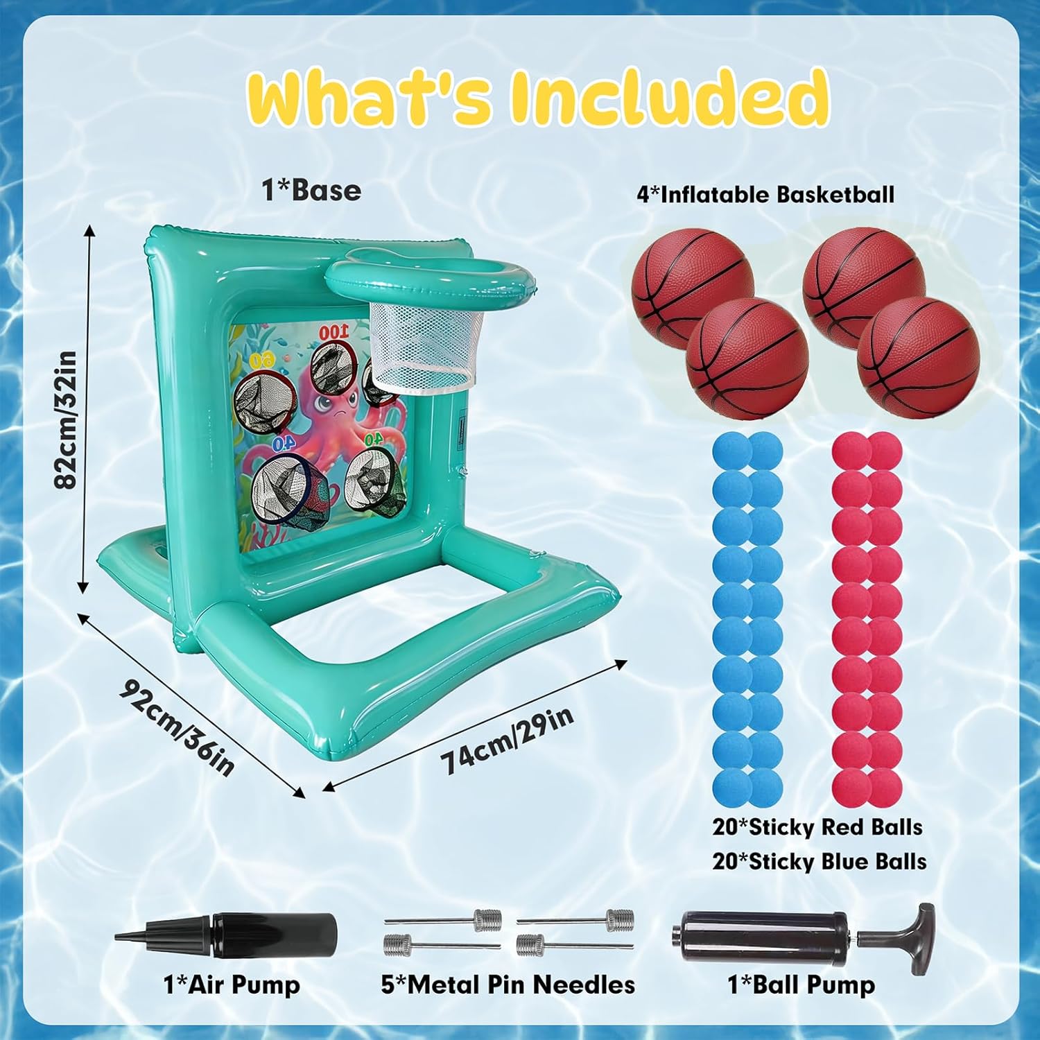 Pool Toys Games for Kids & Adults, 2-in-1 Pool Basketball Hoop & Shooting Game, Family Pool Party Games with Multiple Balls - Lake Green