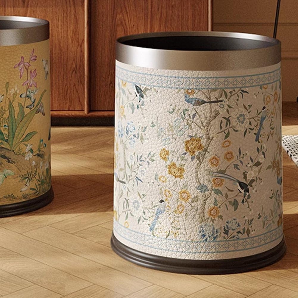 Leather Trash Can Vintage Waste Bin for Household Living Room Sanitary Bucket Waste Container Bedroom Wastebasket