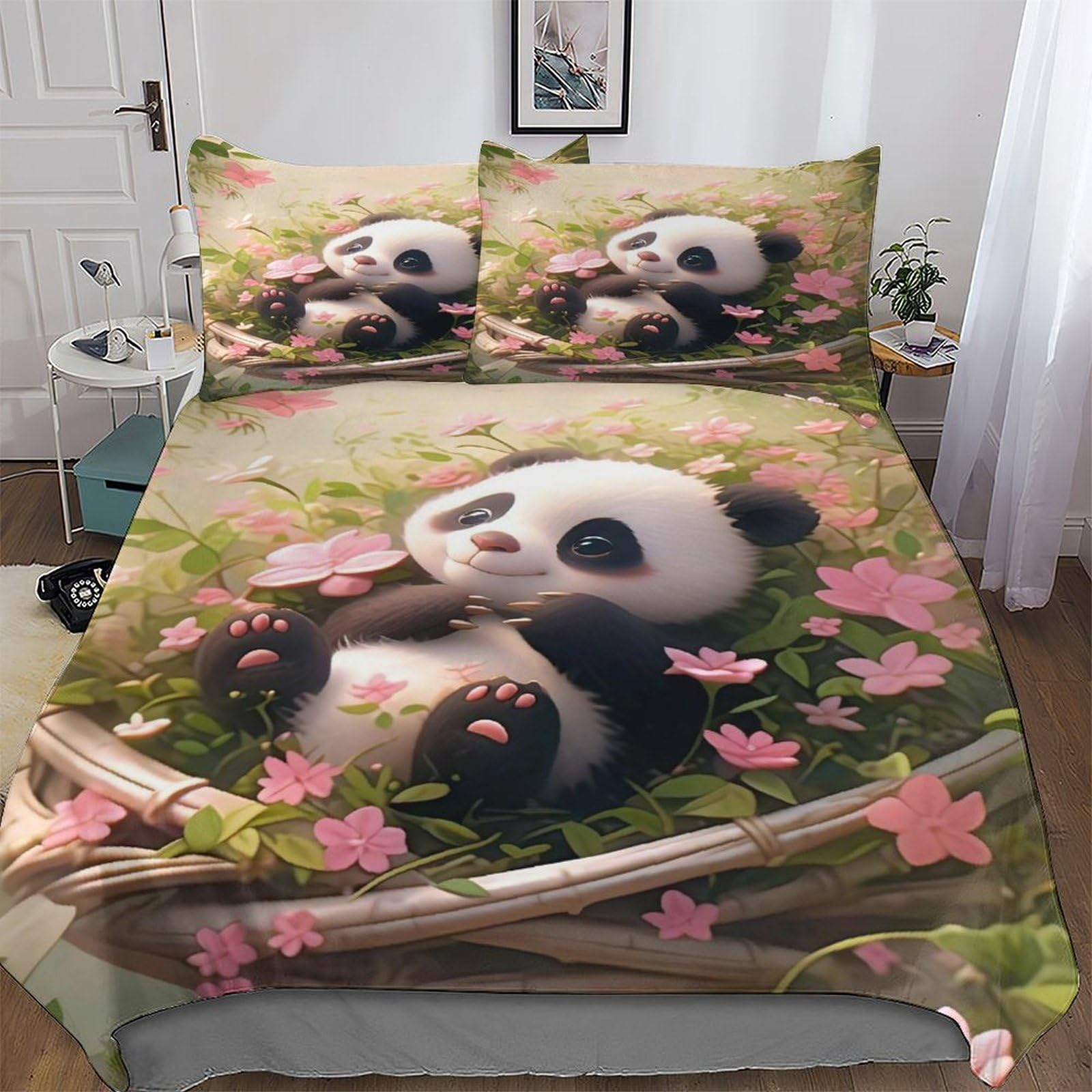 Panda parure de lit douce pour chambre d'enfants et adultes avec housse de couette 200x200
