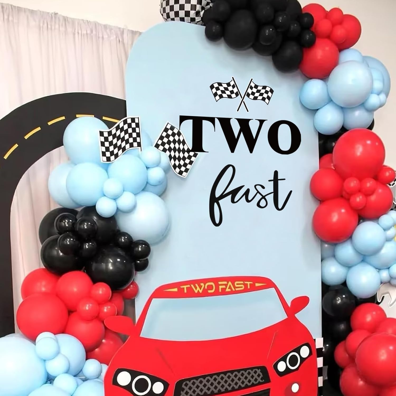 Two Fast Birthday Decal Sign for Backdrop, Race Car Theme Stickers 2 Fast Birthday Decorations for Boys, Happy 2nd Birthday Party Decor, Black 2 Fast Car Bday Sign for Arch Backdrop