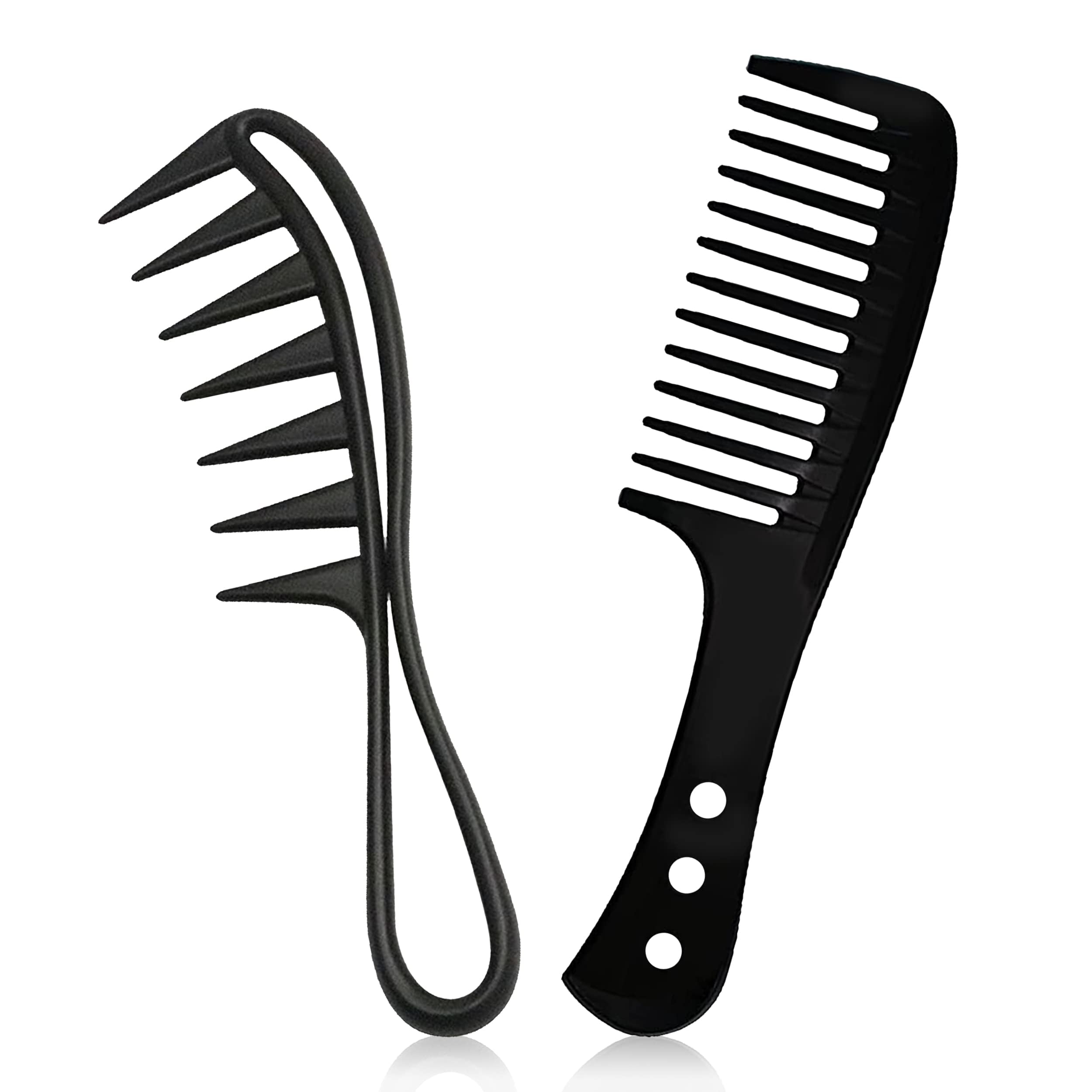 2 Pcs Wide Tooth Shark Hair Comb for Curls - Large Teeth Hairstyle Tool for Curly, Wet, Wavy, Thick Hair and Wigs - Barber Salon Curl Comb for Women and Men (Black)