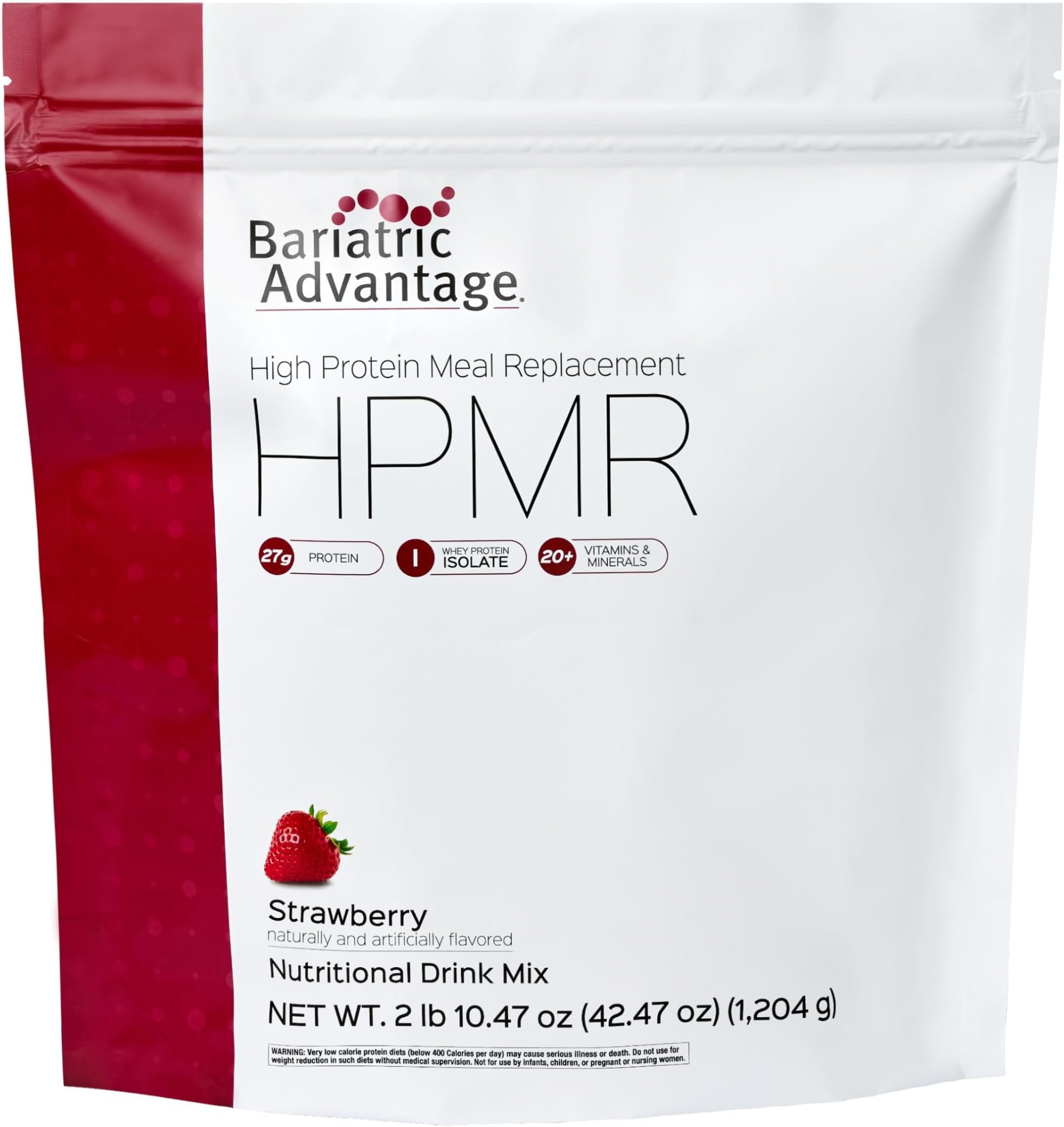 High Protein Meal Replacement Drink Mix - Protein Powder Whey Isolate for Gastric Bypass & Sleeve Gastrectomy Patients - 28 Servings with 27 g Protein - Strawberry - 43.46 oz