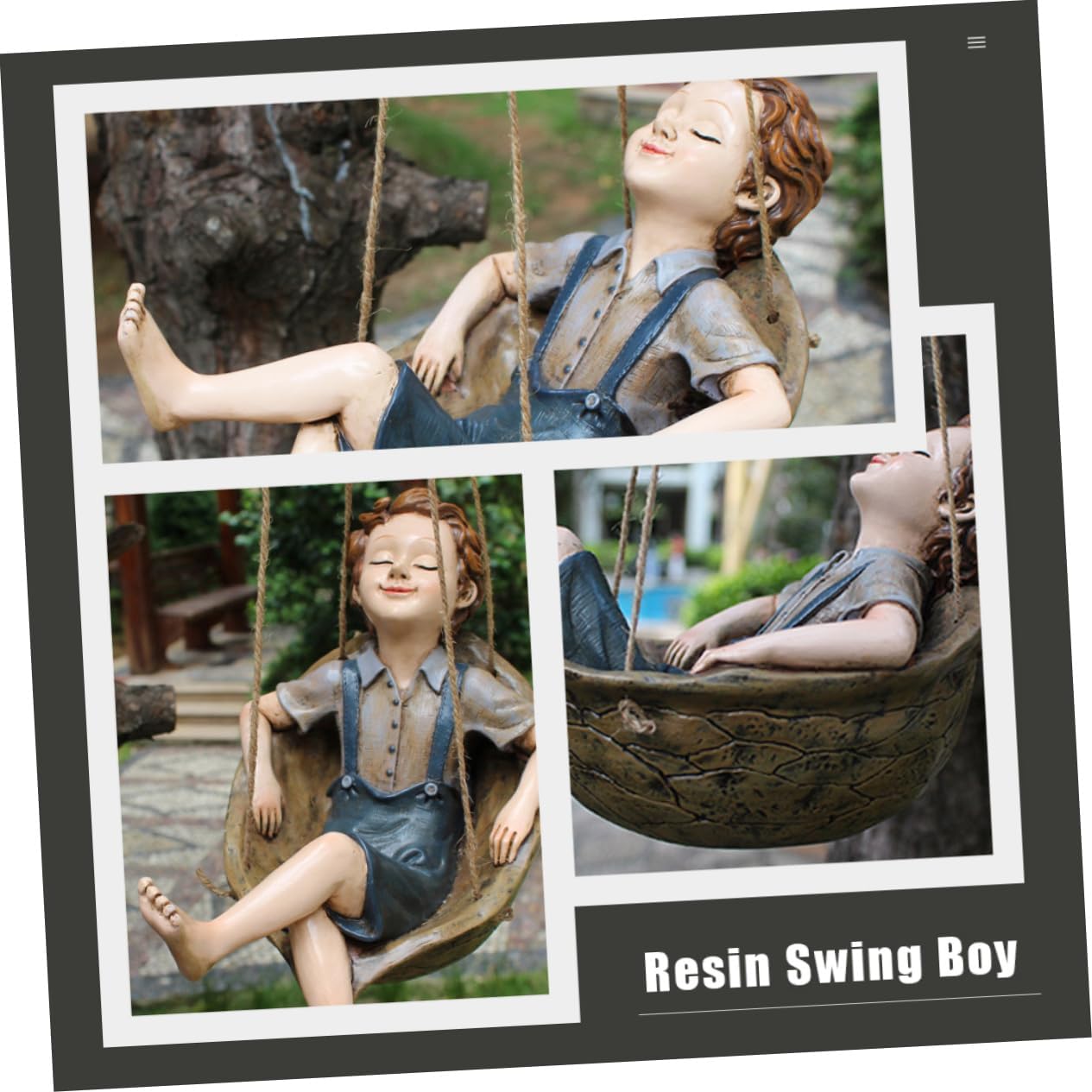 Vaguelly Resin Swing Boy Pendant Hand-Painted Walnut Ornament for Outdoor Garden Decor for Yard and Home Decoration