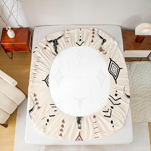 Miniatura 6 de Erosebridal Juego de sábanas bohemias tamaño Queen Azteca para hombres jóvenes, sábanas de cuernos abstractos occidentales, misterioso arte