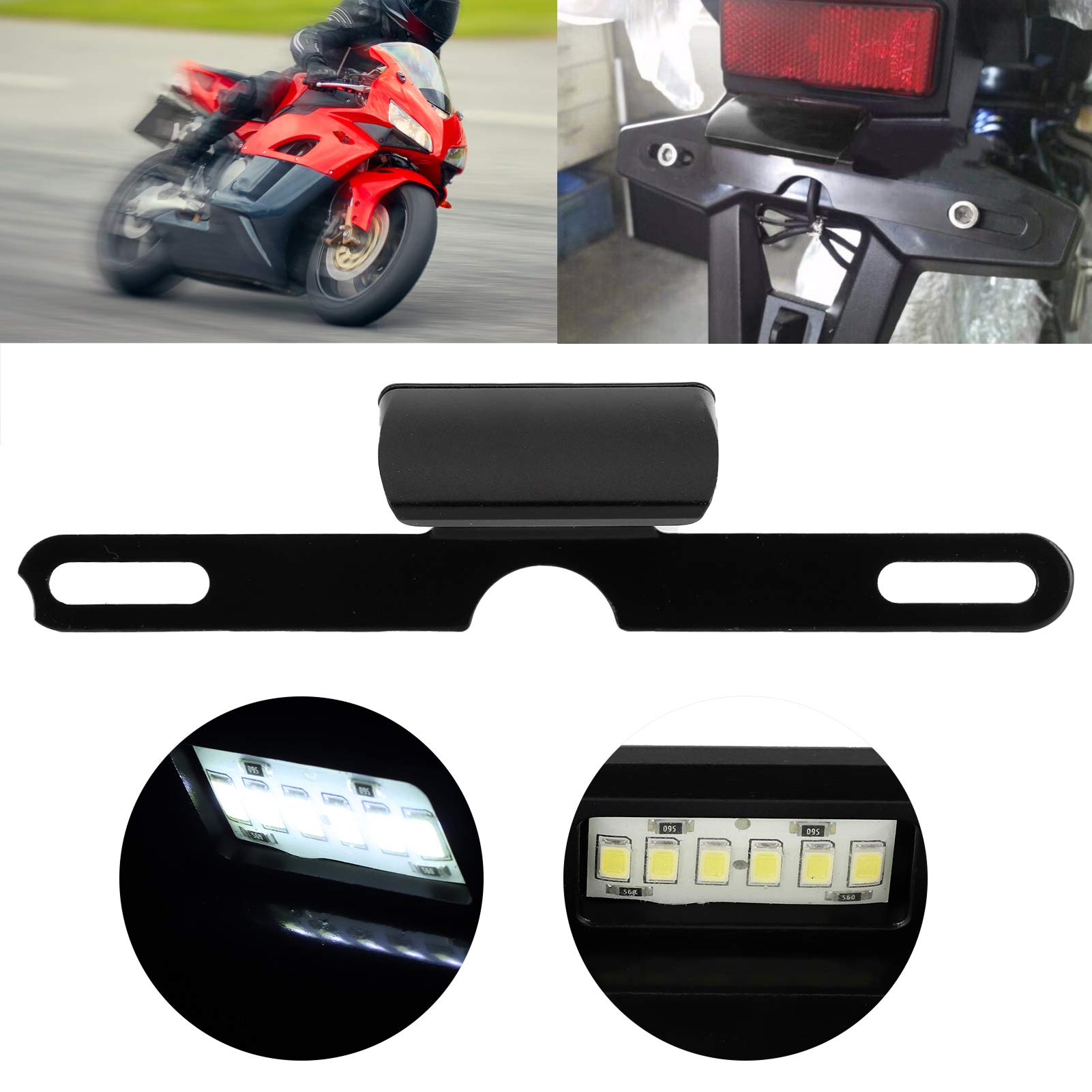 Akozon Luce Moto, Universale Lampada Posteriore in Alluminio CNC 6 LED Illuminazione per Montaggio su Coda Accessorio di Illuminazione Nero(Nero)