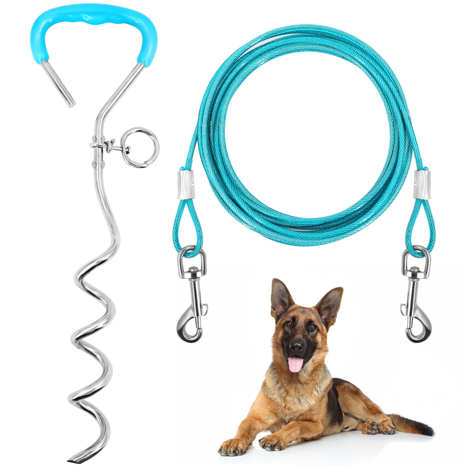 Supet Ancla de suelo para perros, estacas grandes, anclaje de tierra para perros, estacas para perros y playa (10 m, verde)