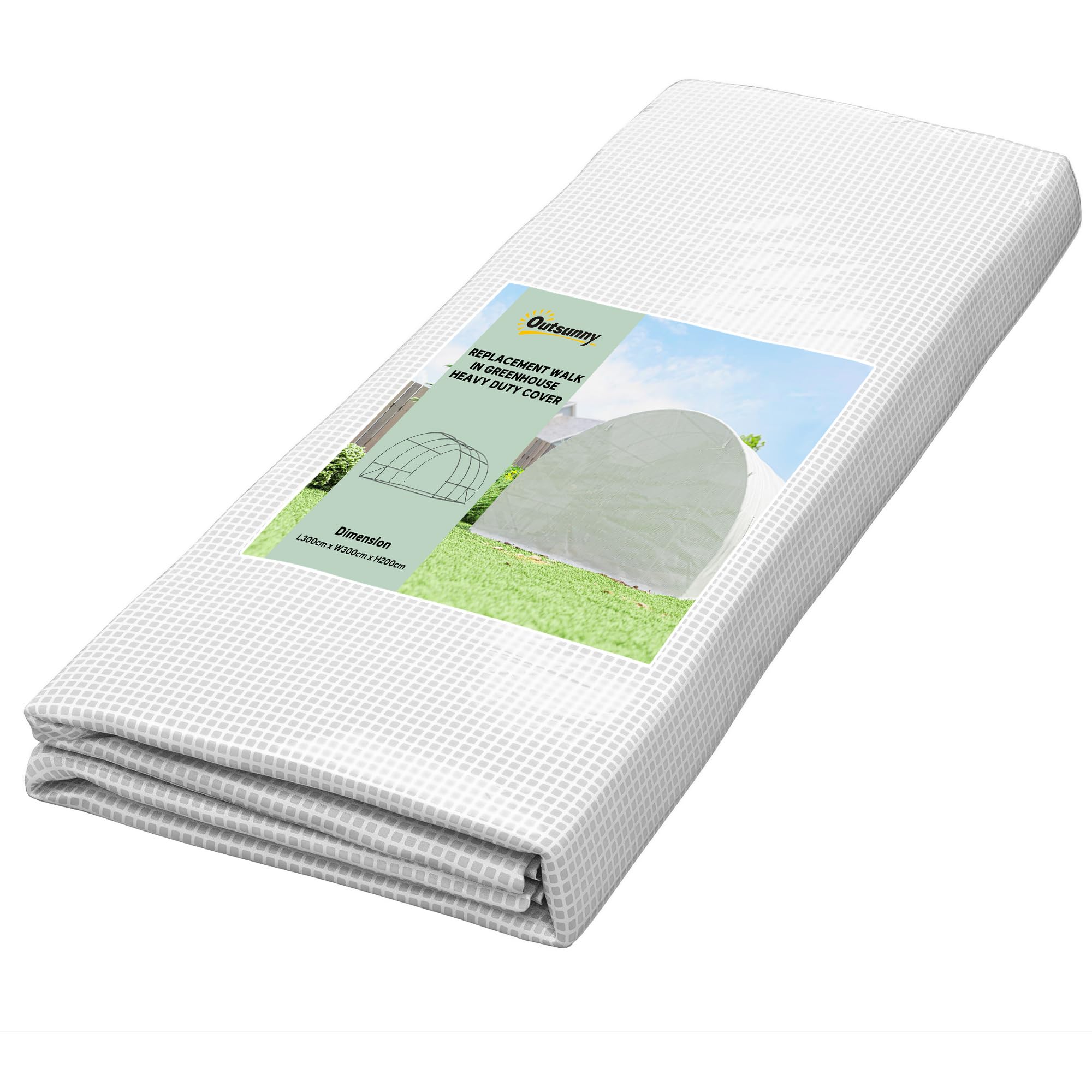 Outsunny Film de serre 3 x 3 m en polyéthylène imperméable avec porte enroulable, 6 fenêtres, protection UV, indéchirable, bâche de protection pour tunnel de jardinage, film tunnel pour extérieur