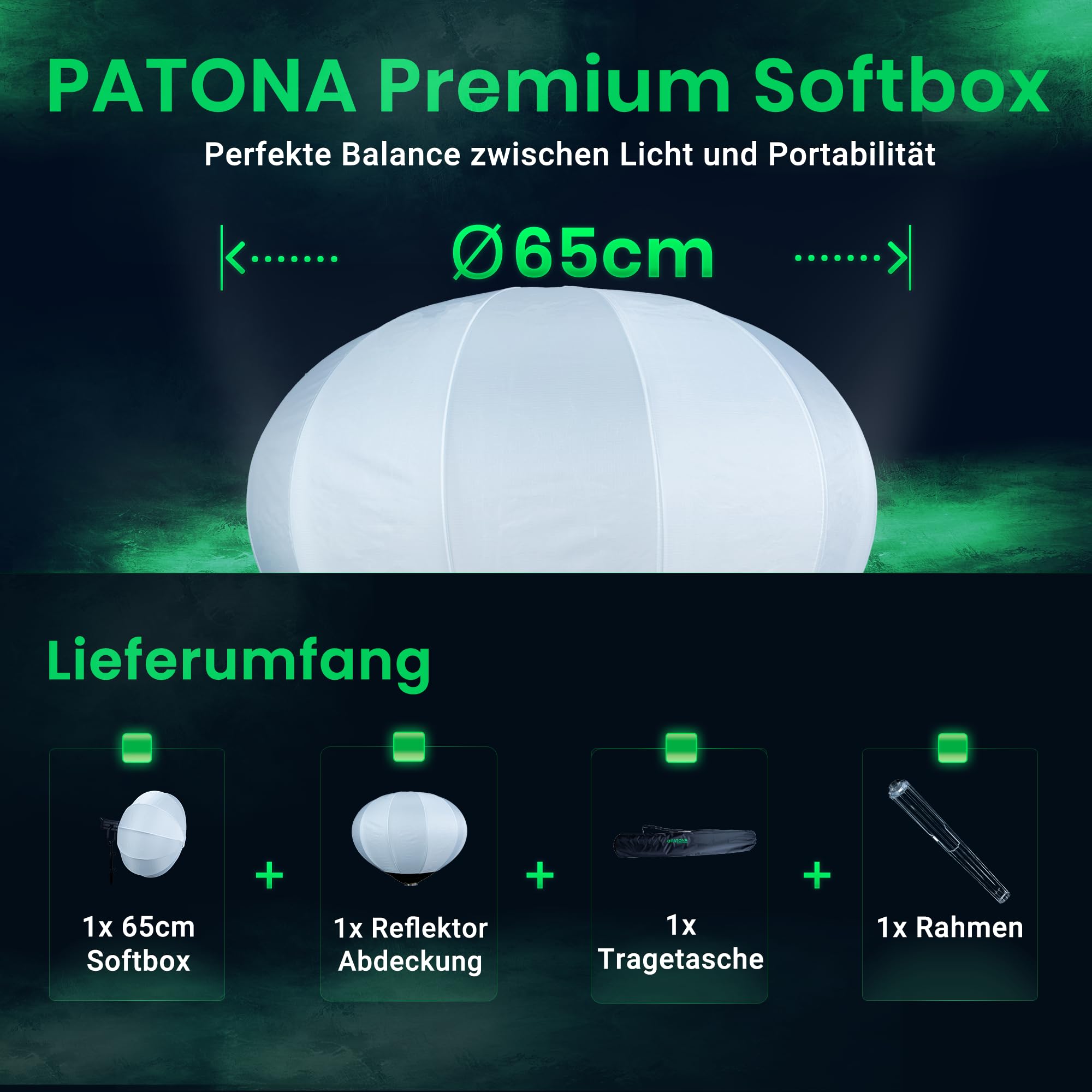 PATONA Wysokiej jakości softbox 65 cm | okrągły softbox z przyłączem Bowens i torbą do przenoszenia | szybki montaż do fotografii, wideografii, portretów, fotografii produktów i studyjnych