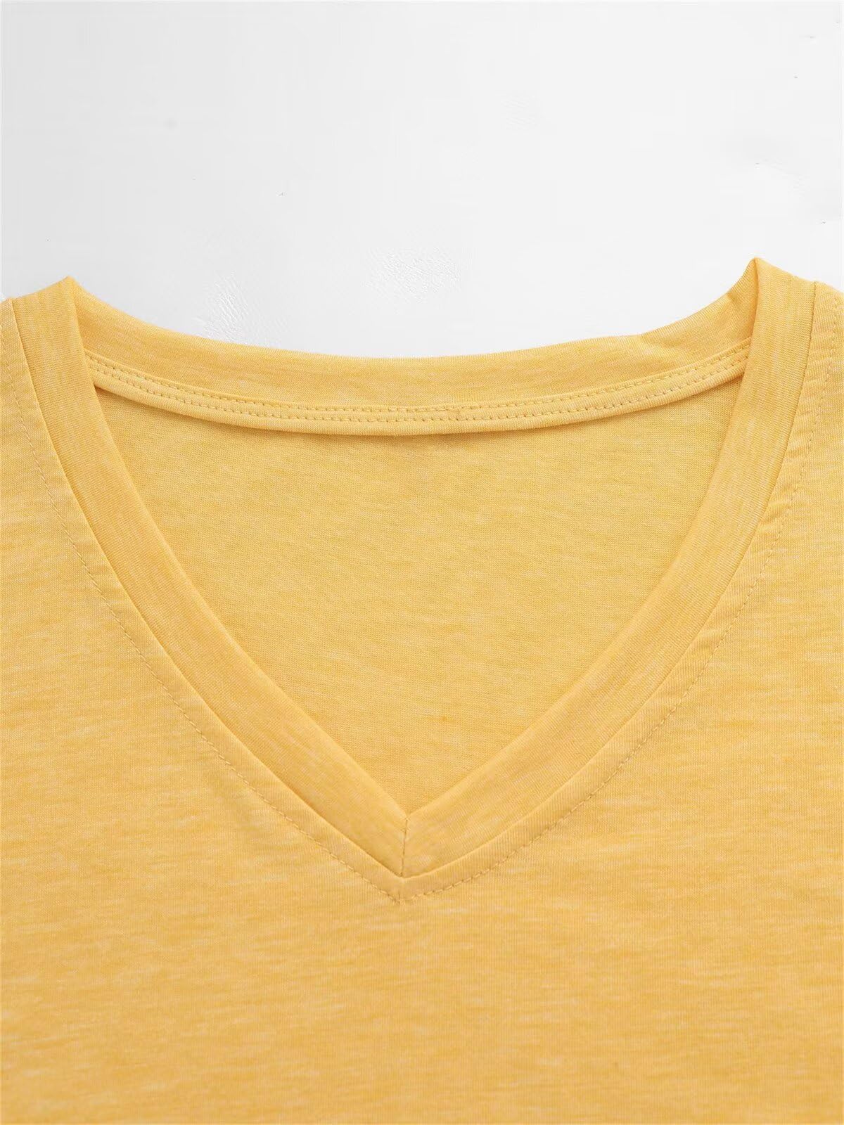 PUGIAF Funny V-Neck Shirt for Women, Not Slim Kinda Shady Shirt, Casual Cute Letter Print Short Sleeve Tops Blouse Yellow