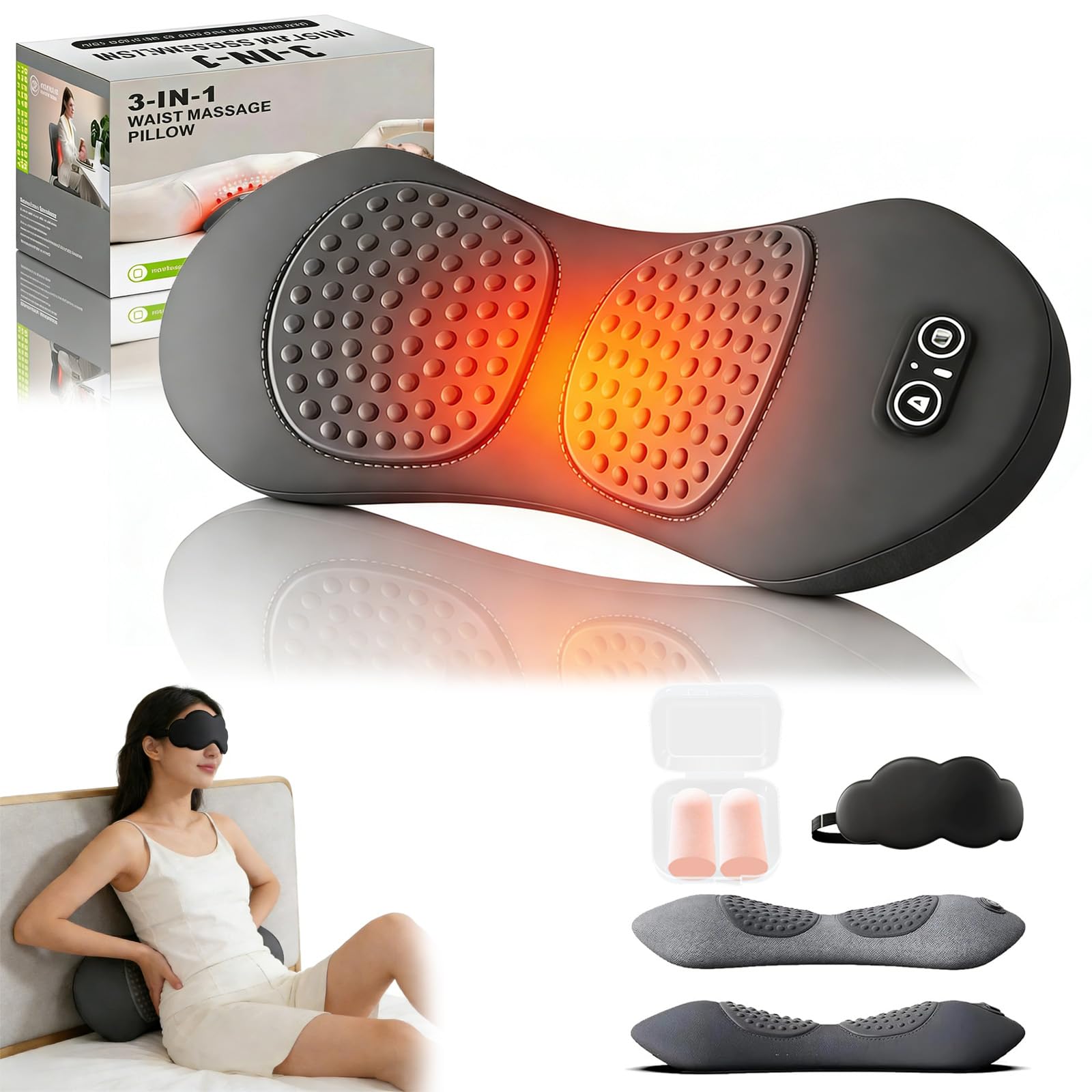 2026 New Triple Therapy Massage Device, Lumbar Massage Back Therapy 3 in 1, Masseur dos et Cervicales, Ergonomic Back Massager with Traction, Vibration & Heat, Masseur Lombaire (BLACK)