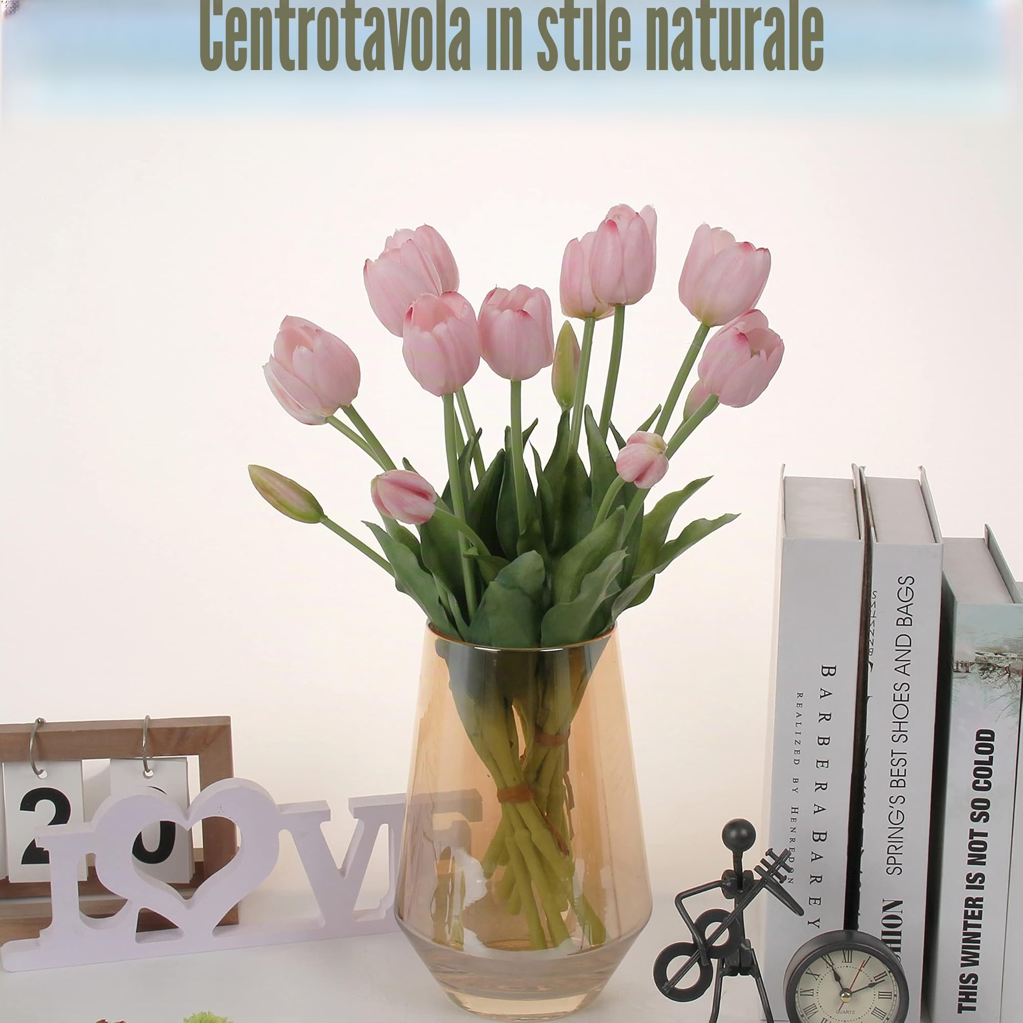 20 tulipani artificiali, steli di tulipi realistici al tocco da 16 pollici con foglie finte, tulipi e boccioli finti per centrotavola e ornamento per la casa, matrimonio, rosa
