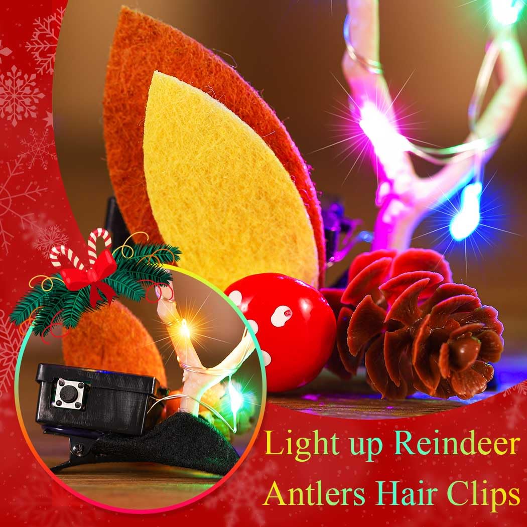 Amazon.com : BARTOSI LED Light Christmas Hair Clips Reindeer  display picture 3