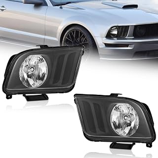 WEELMOTO For 2005-2009 Ford Mustang Headlights Assembly For 2005 2006 2007 2008 2009 Ford Mustang Headlamp Replacement Headlight Assemblies Black Housing Amber Reflector Left+Right Pair Set