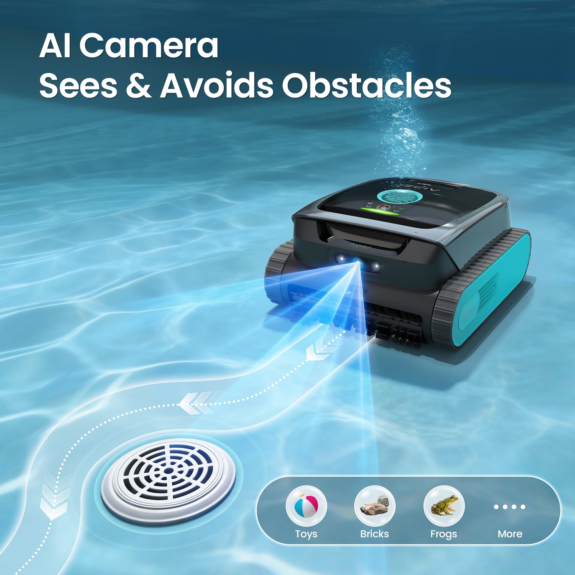 AIPER Scuba V3 AI Vision Cordless Robotic Pool Cleaner, Include Wireless Charging Dock, Smart Waterline Parking & Featherlight Design, Micromesh Multi-Layer Filtration, Blue - 4