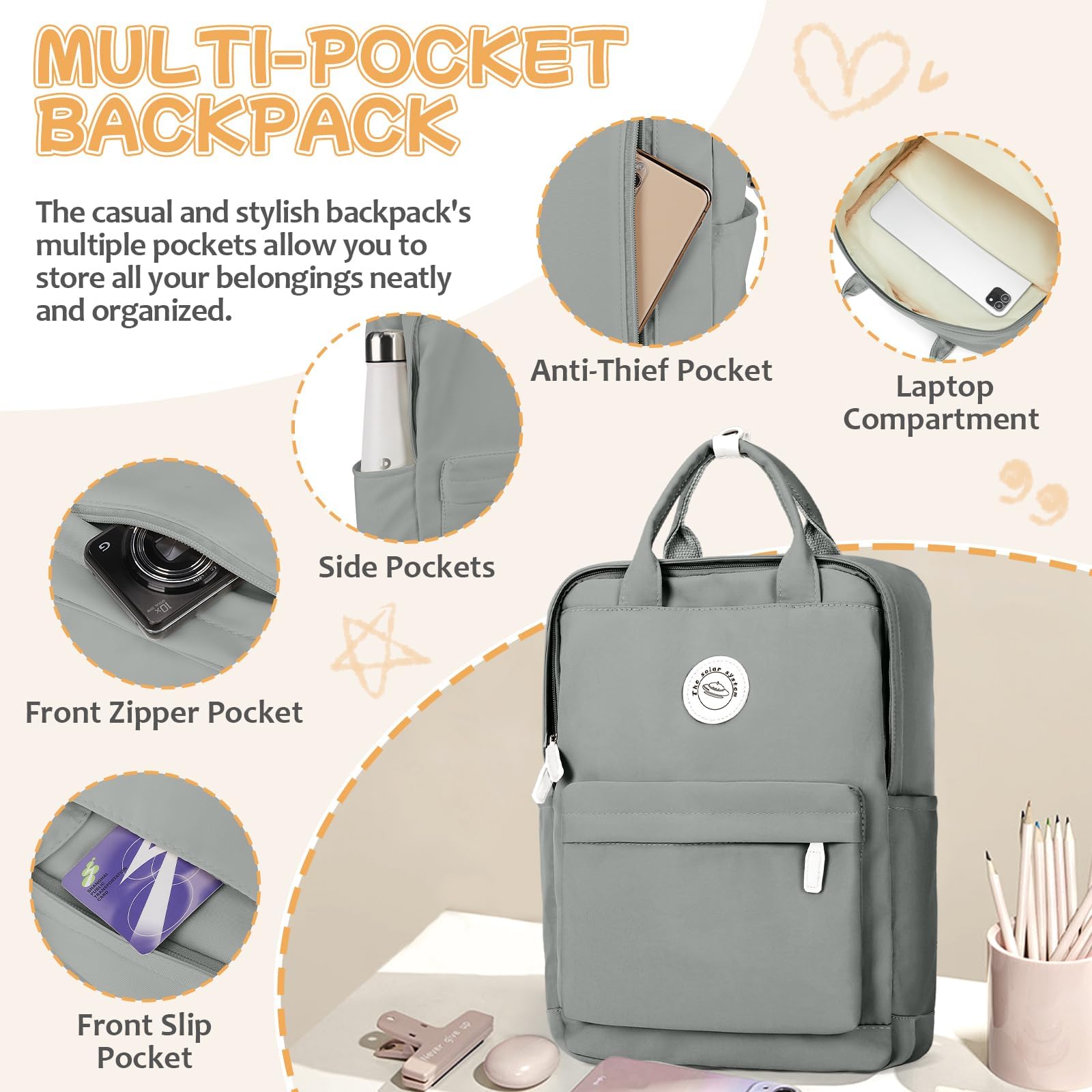 HYC00 Mochilas Escolares Adolescentes Mochila Universitaria Mujer Mochila Escolar Mochilas Colegio Niña Mochila Mujer Casual Mochila Portatil 14 Pulgadas, Mochila Instituto Chica Backpack School Bag