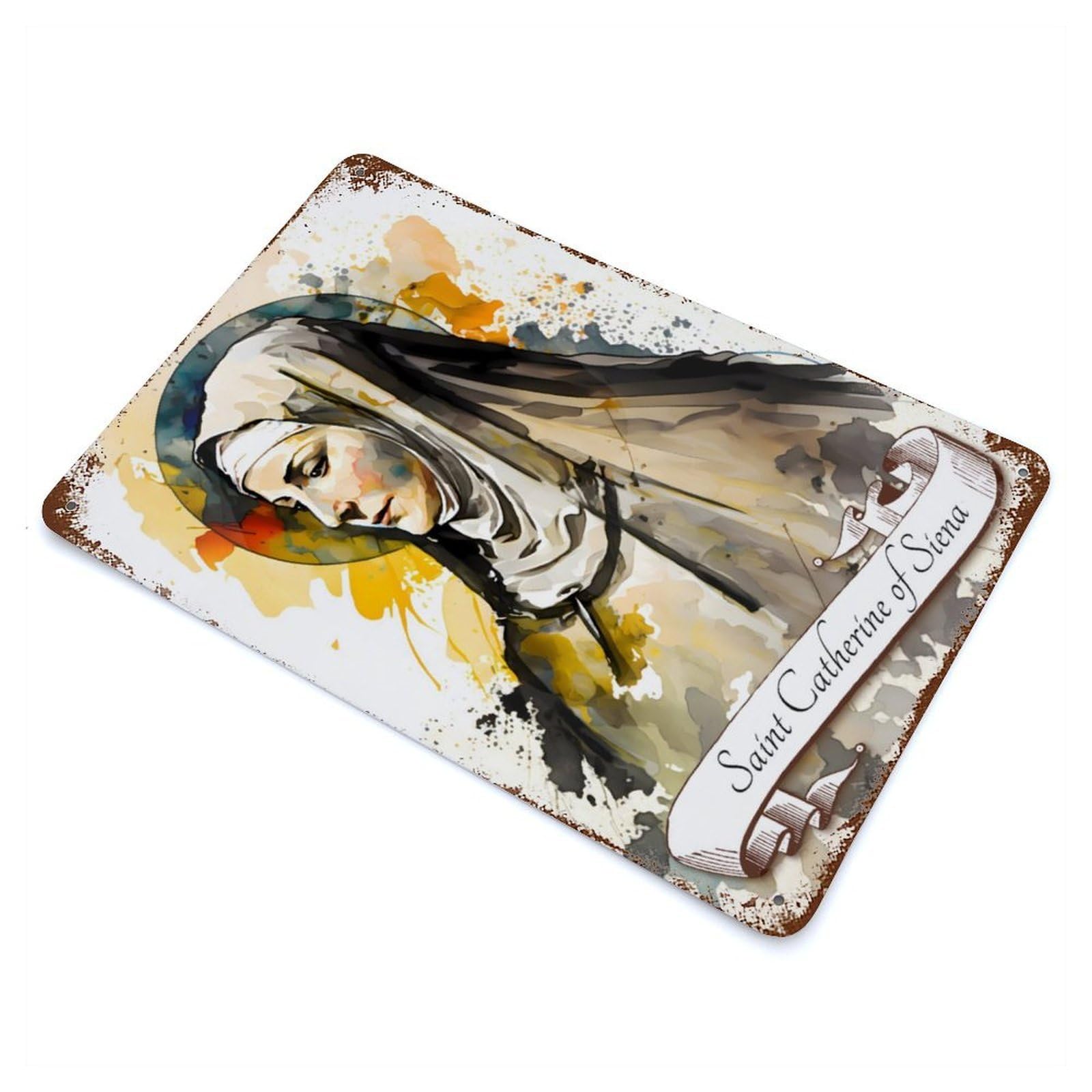 Saint Catherine of Siena Decorative Tin Sign 11.8"x7.9", Farmhouse Wall Decor for Living Room, Hallway And Home Decor